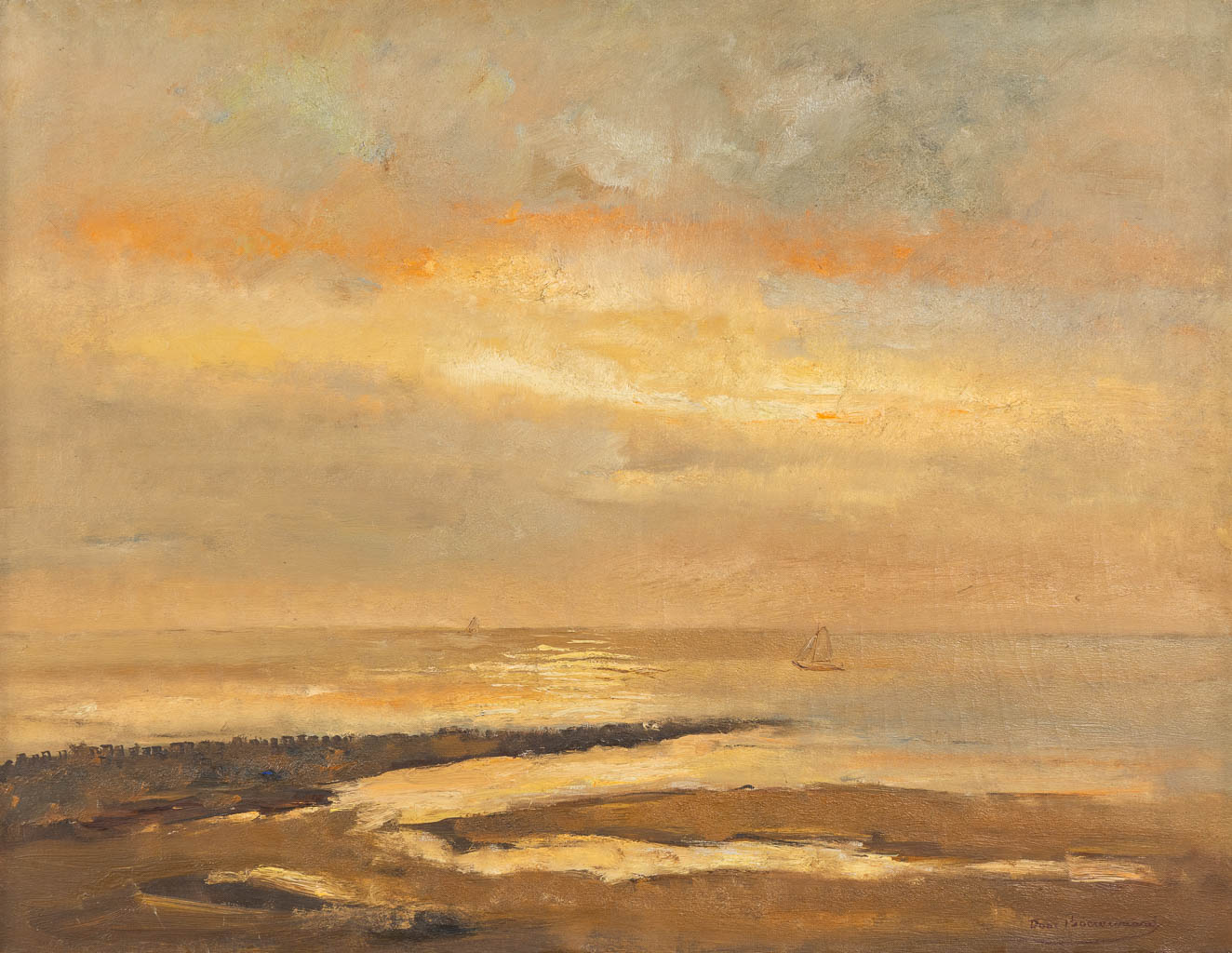 Door BOEREWAARD (1893-1972) 'Seascape at dawn'. (W:130 x H:100 cm) (L:130 x H:100 cm)