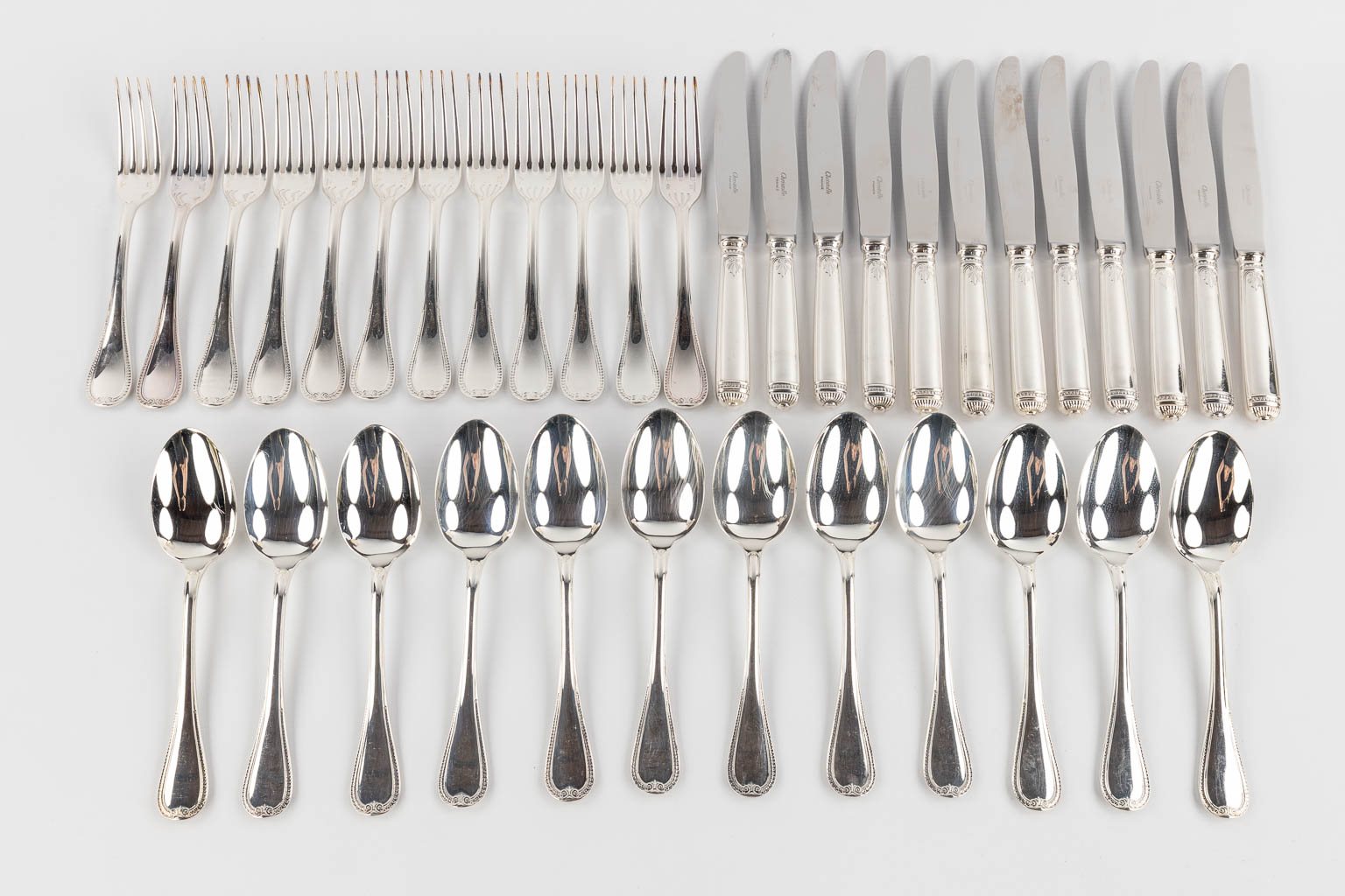 Christofle, Malmaison, 191-piece silver-plated cutlery with original cardboard boxes.