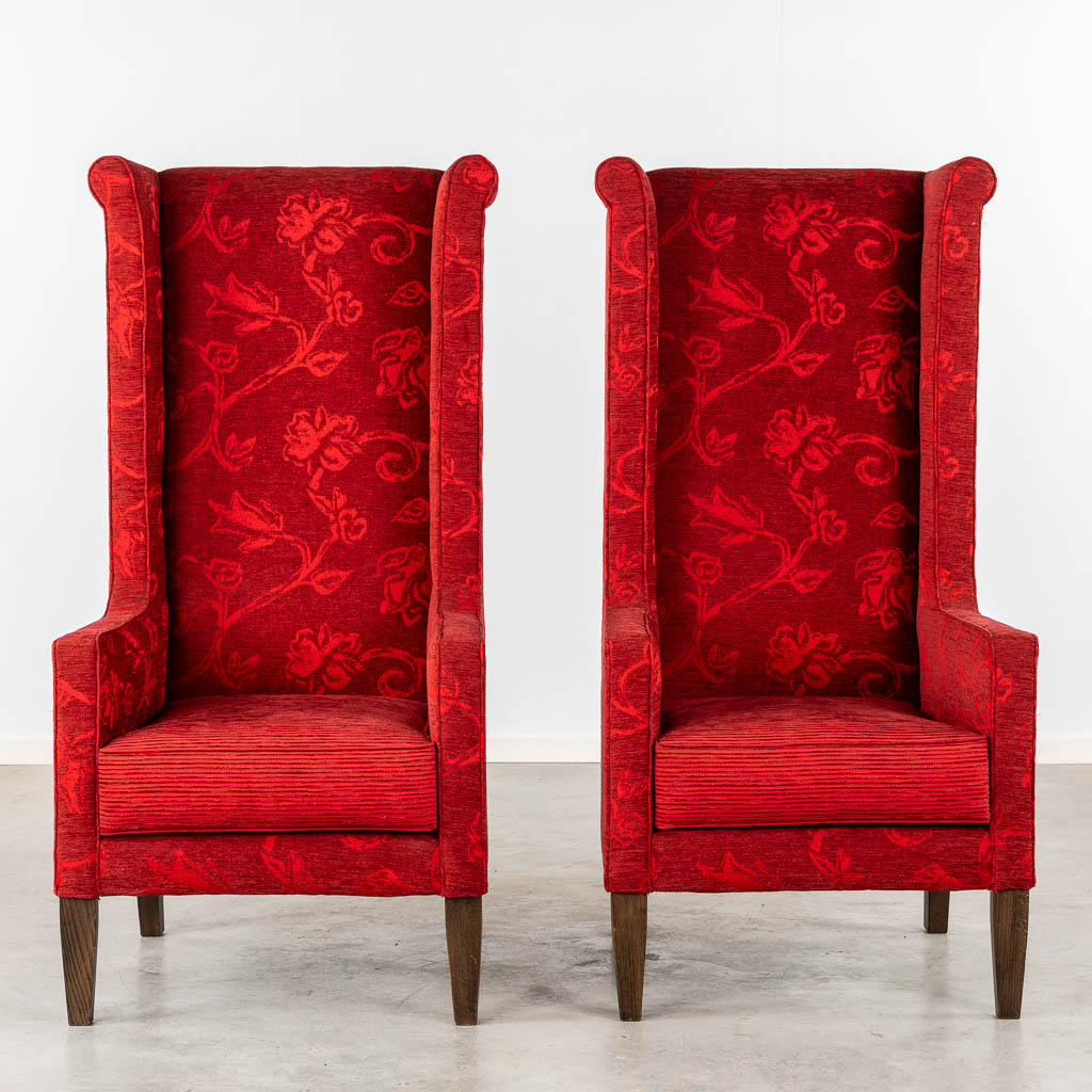 2 red velour fauteuil sofas