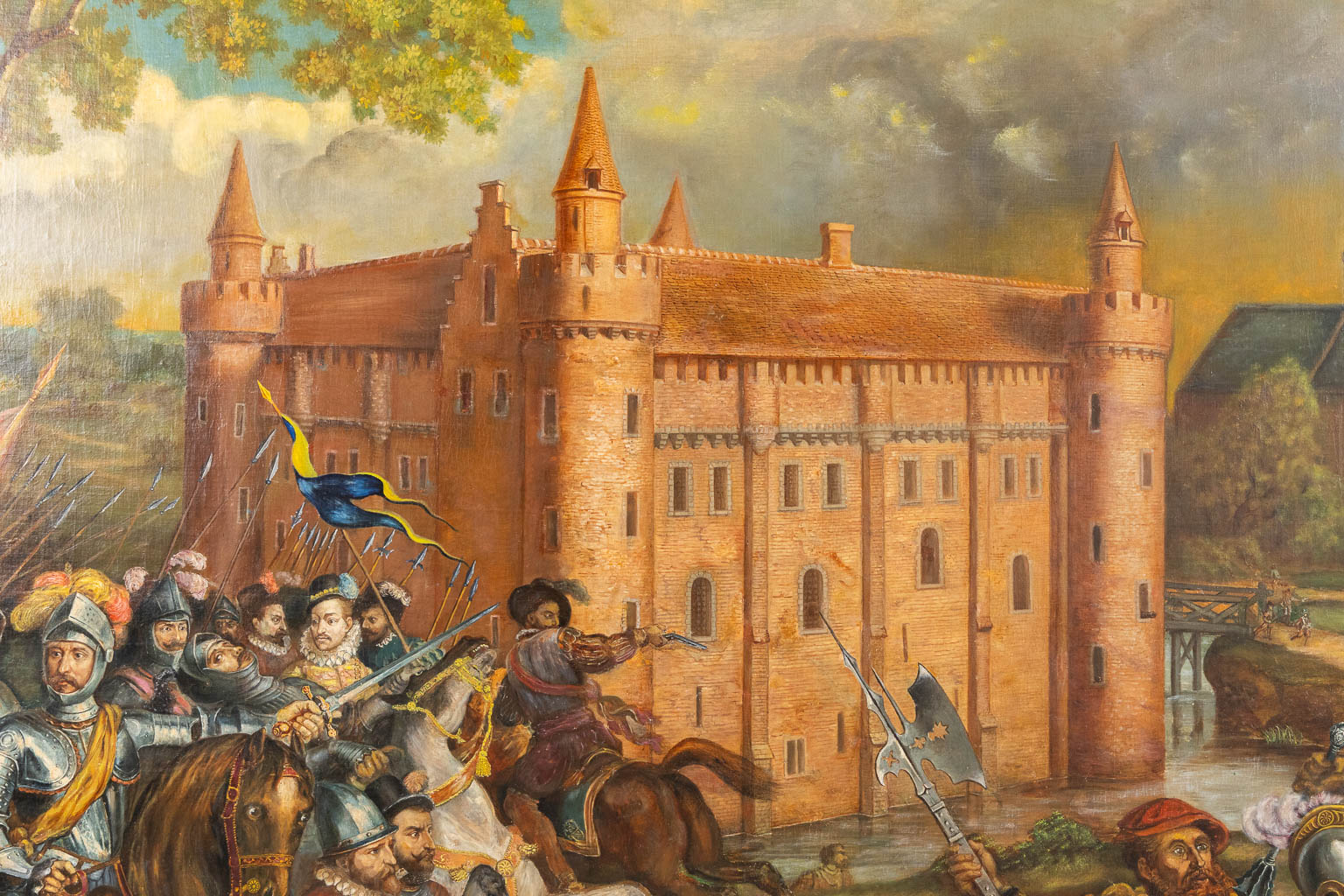 A painting of Historical subject, 'The Battle of Ingelmunster, May 10th, 1580', oil on canvas. 19th C.