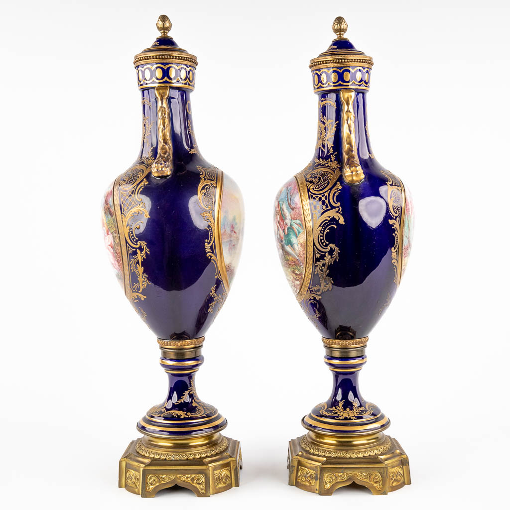 A pair of hand-painted and cobalt blue vases, J. Tiélès, Paris, France. (H:67 x D:20 cm)