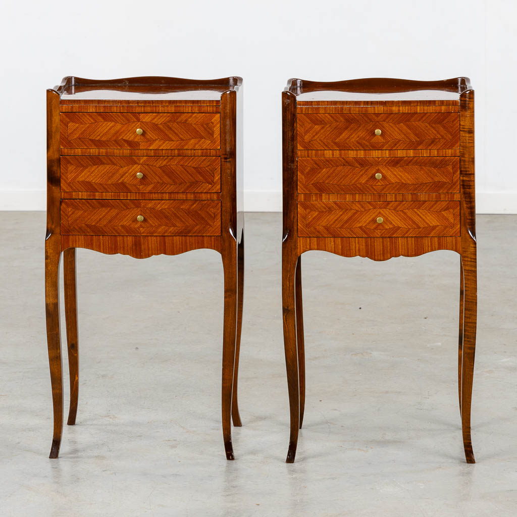 A pair of nightstands, marquetry inlay, circa 1980. (L:33 x W:39 x H:75 cm)