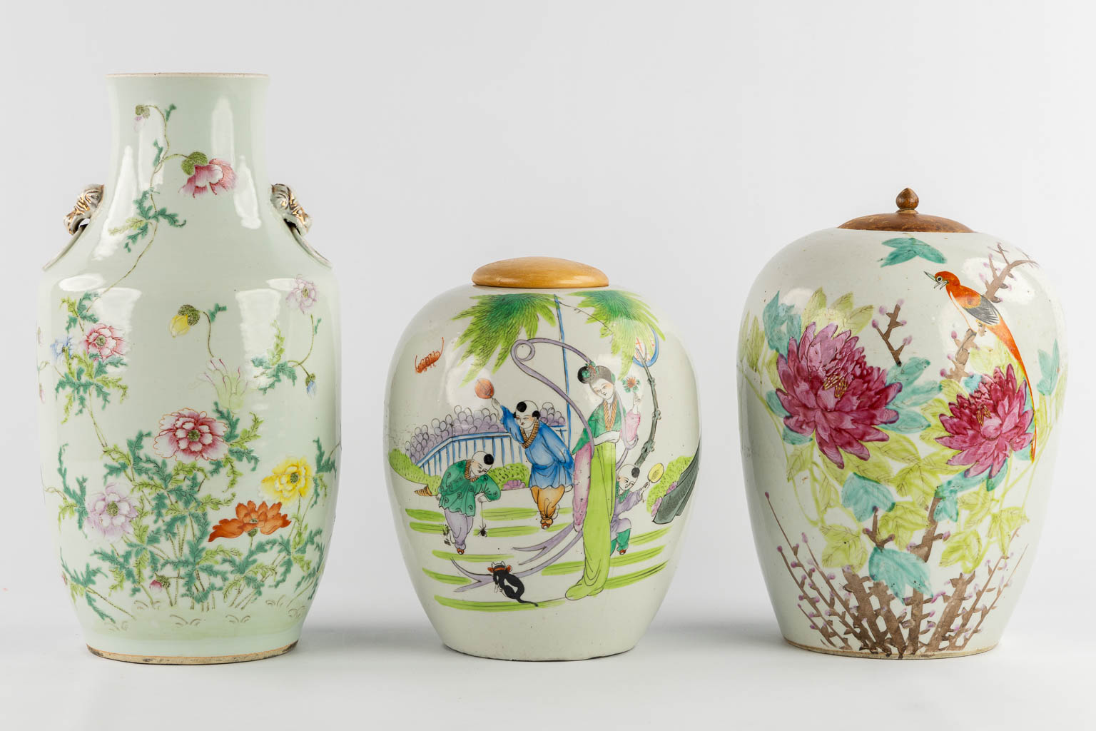 Six Chinese vases, Famille Rose. 