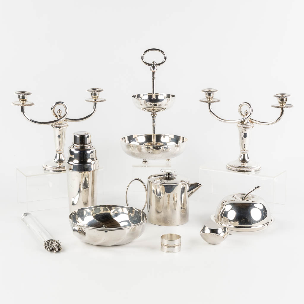 Christofle France and other, 10 pieces of silver-plated table accessories. (W:24 x H:20 cm)