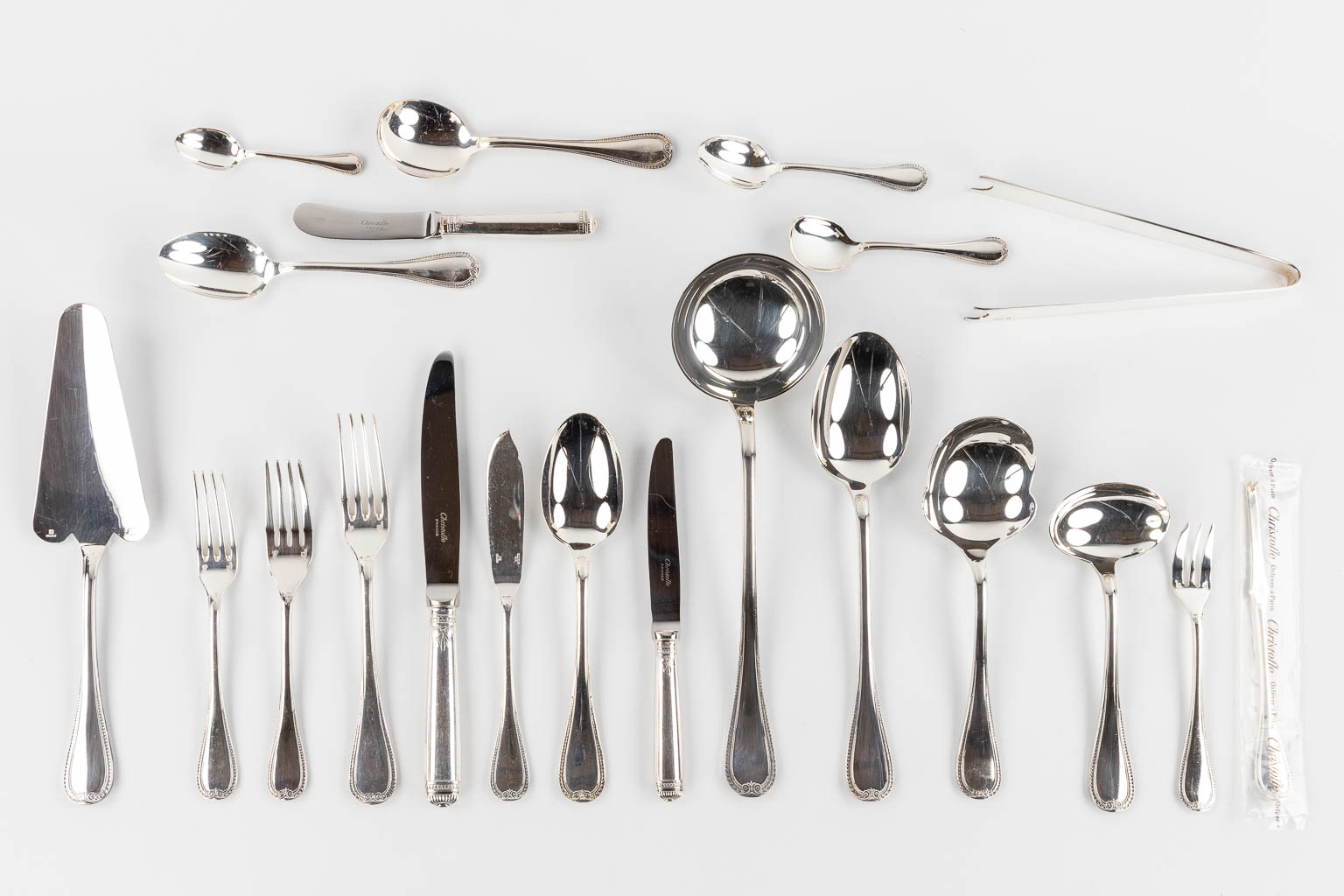 Christofle, Malmaison, 191-piece silver-plated cutlery with original cardboard boxes.