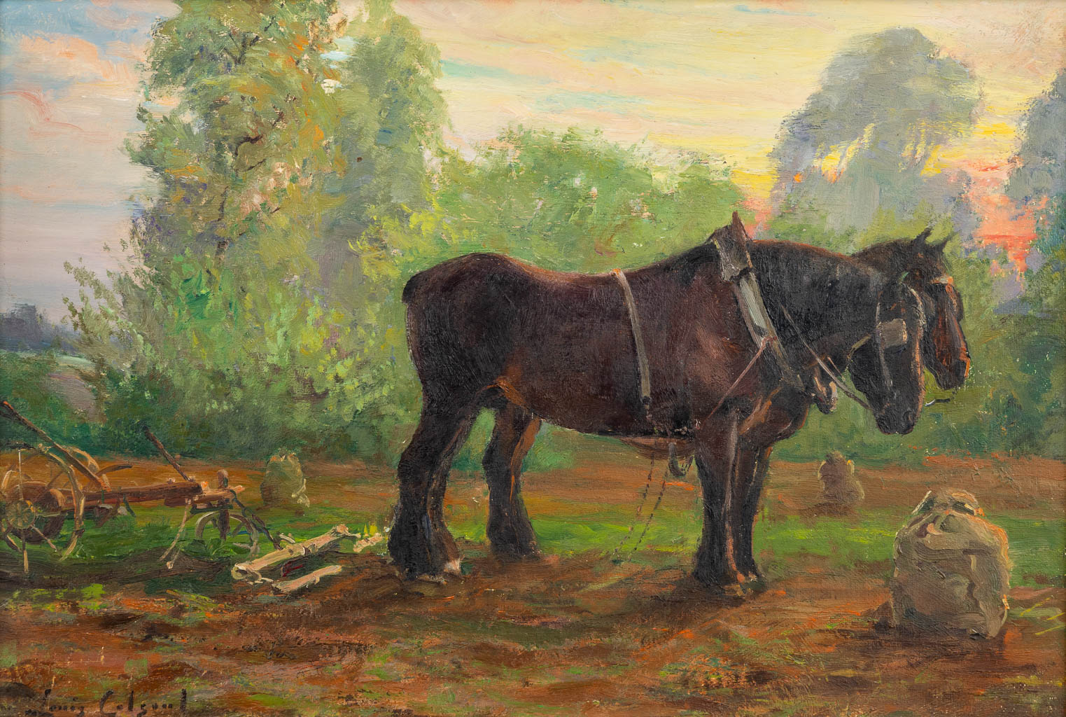 Louis COLSOUL (1907-1999) 'Two Horses'. (W:54 x H:36 cm)