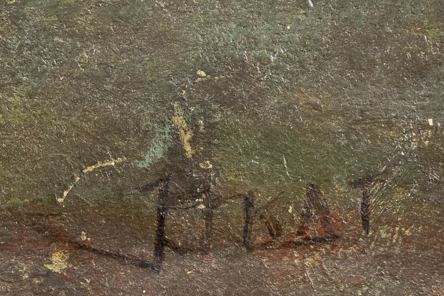 A decorative View on a village, signed J.J. Kat. Oil on canvas.