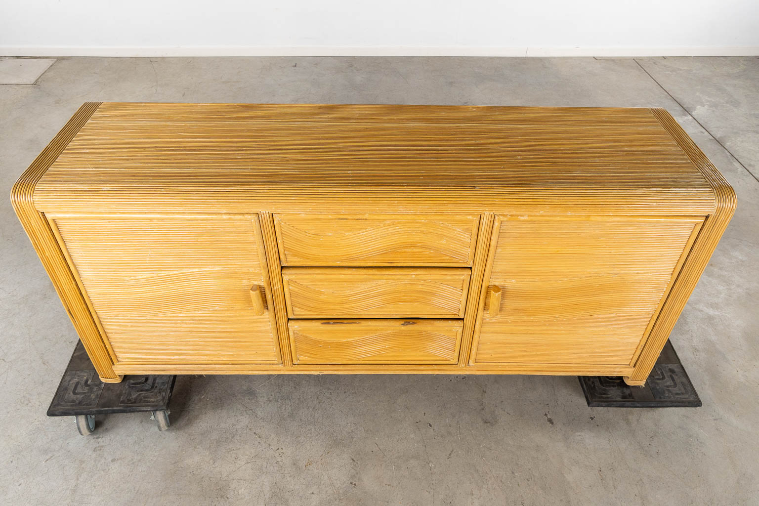 A vintage 'Faux Bamboo' dresser, two doors and three drawers. 