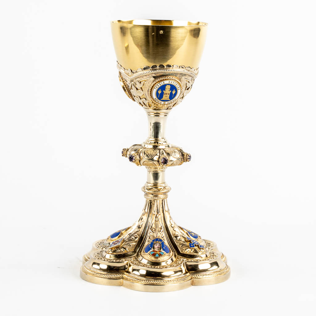 A Gothic Revival Chalice, Silver mounted with enamel and cabochons, France, 950/1000. 661g. 