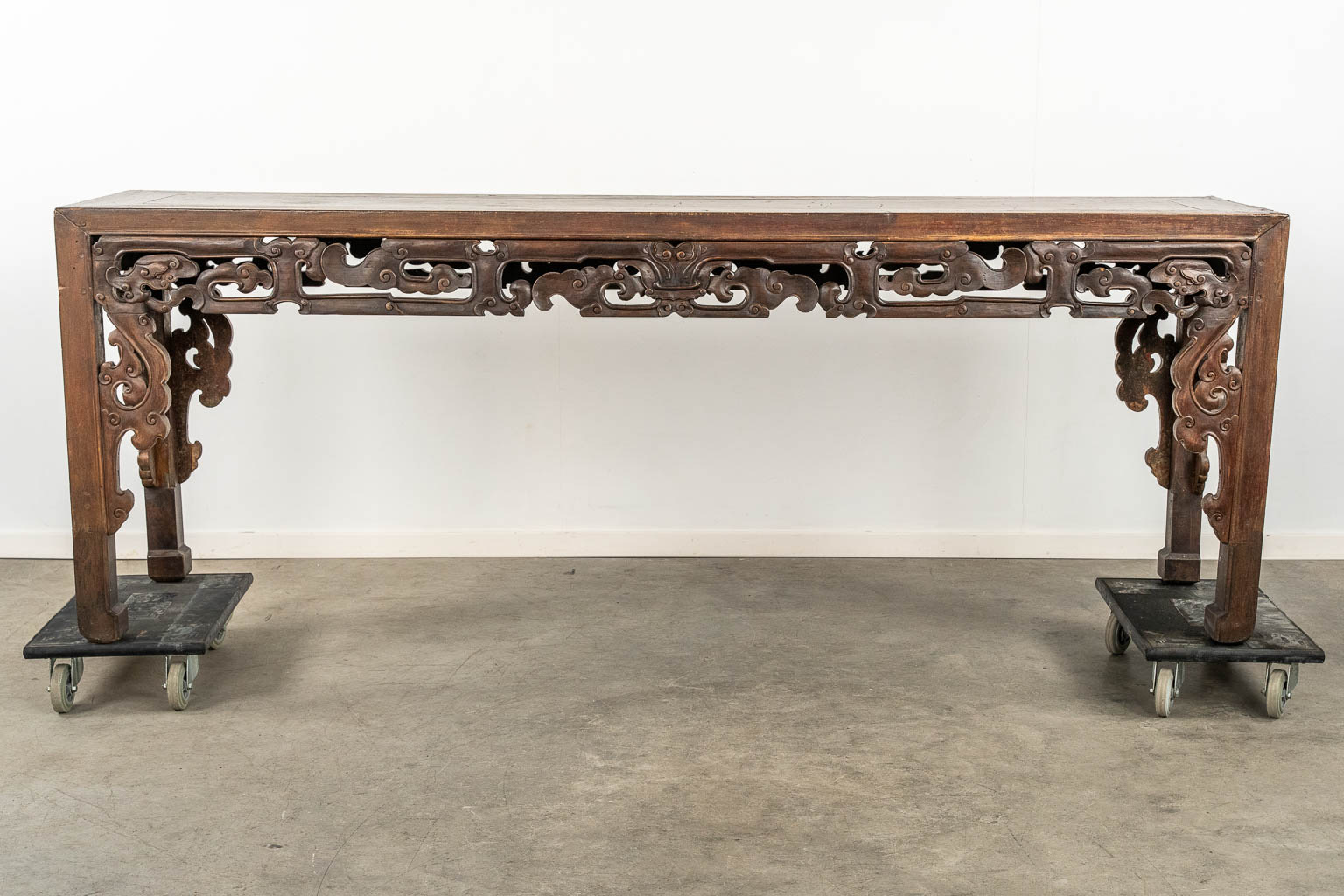 A large Chinese hardwood Altar or Console table, sculptured hardwood. 