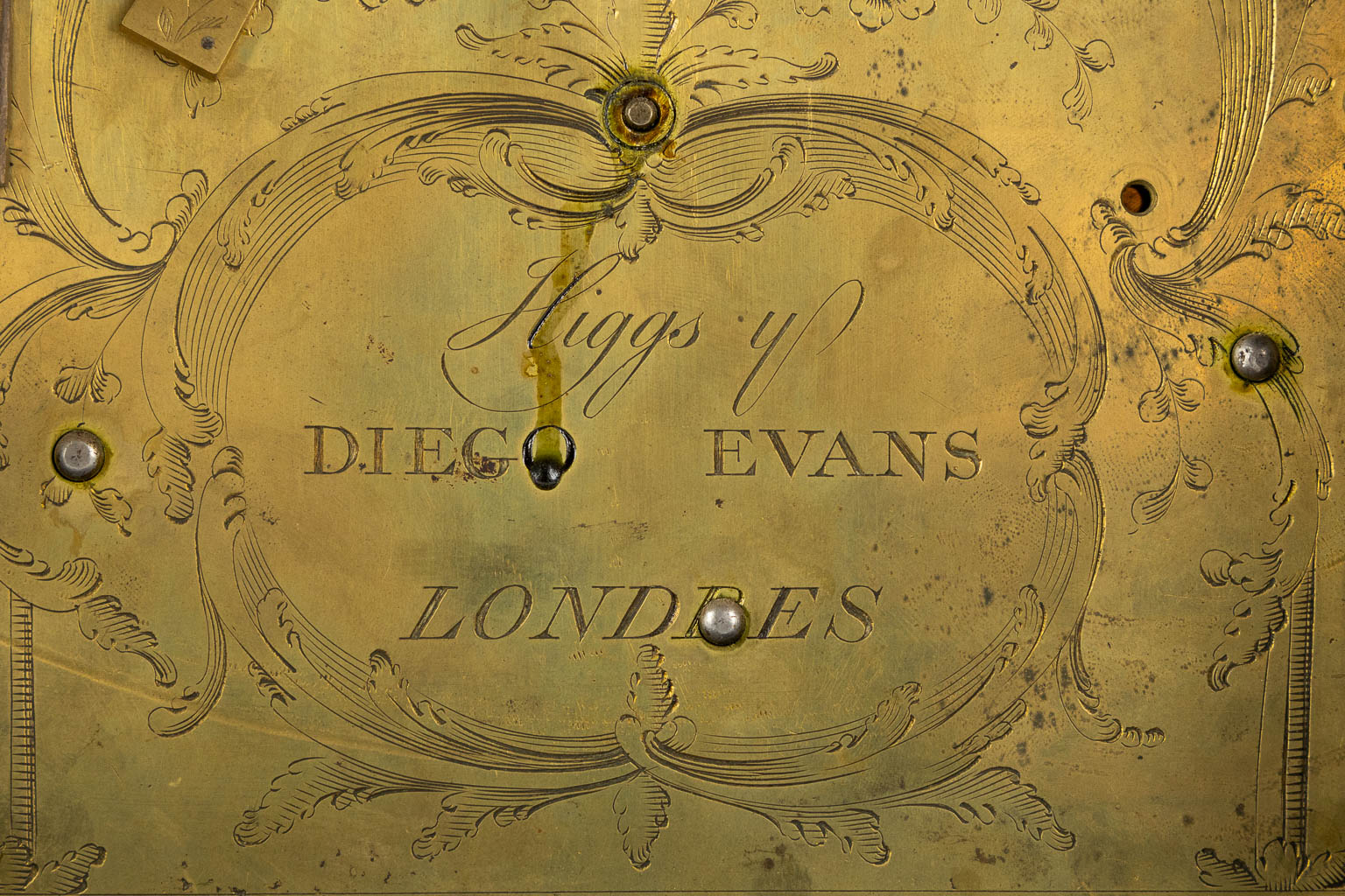 Higgs & Diego Evans, London, an English mantle clock with 8 bells, a gong. 18th C. (L:23 x W:36 x H:63 cm)