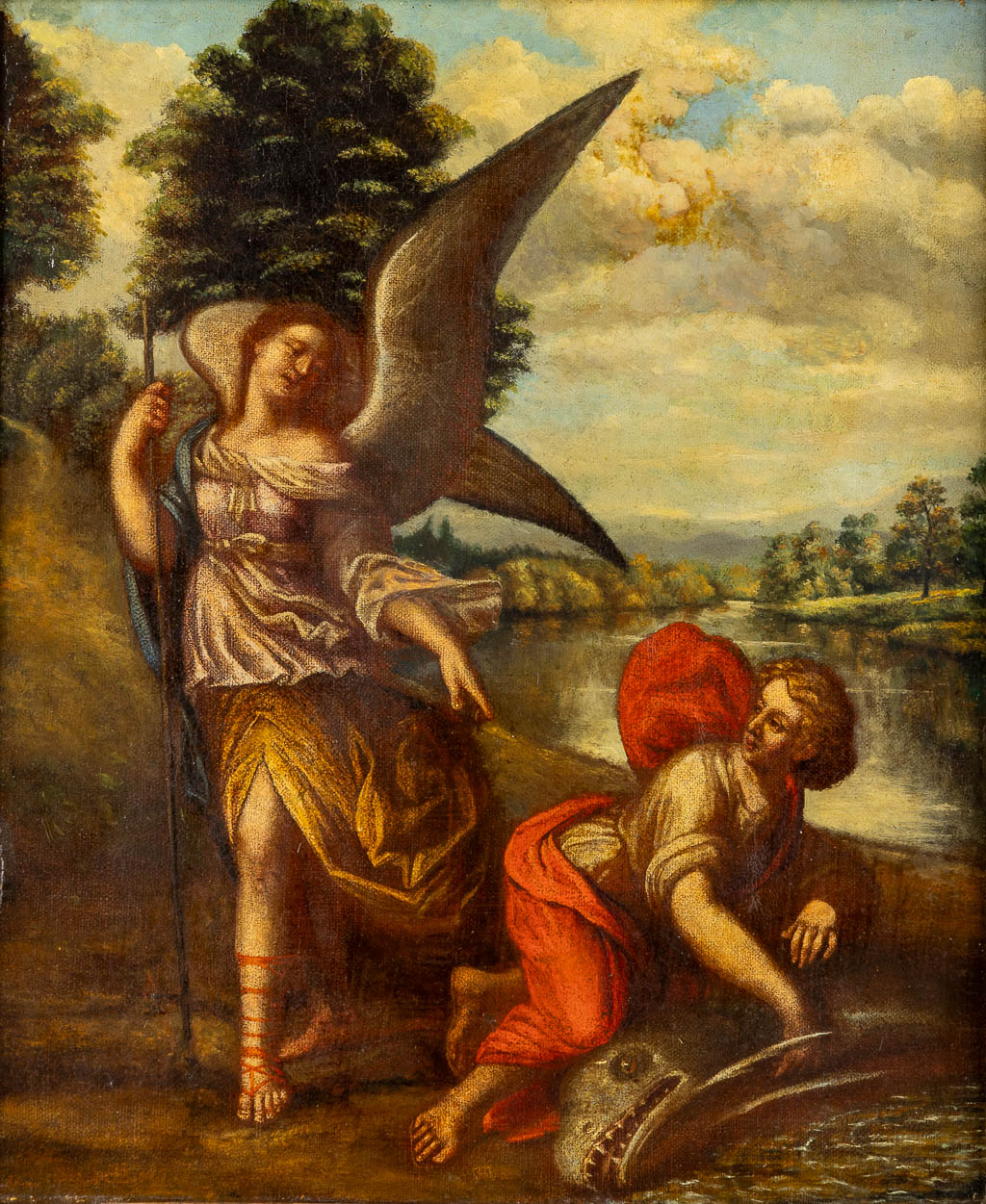 Flemish School, 'Tobi and Archangel Rafael', oil on canvas. 18th C.