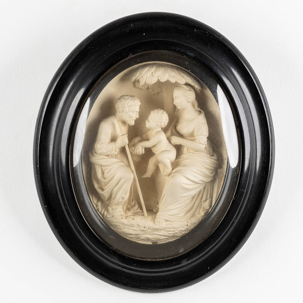 A collection of 6 oval frames with religious scènes, Meerschaum or Pipe clay. (W:31 x H:40 cm)