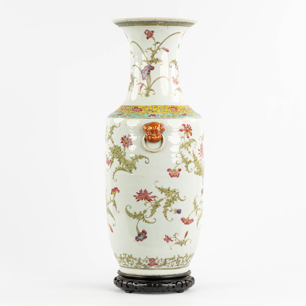 A Chinese vase with a floral decor, late 19th C. (L:21 x W:25 x H:60 cm)