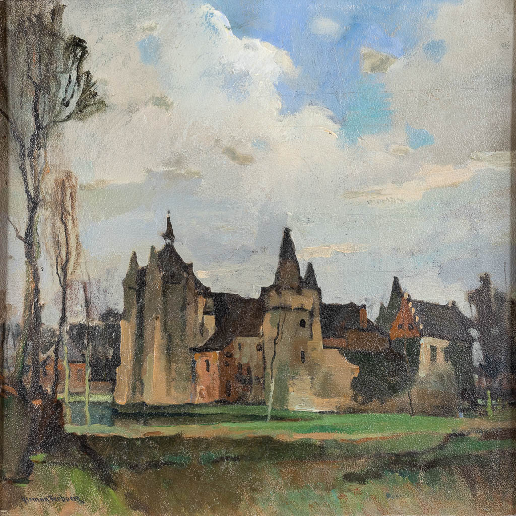 Herman VERBAERE (1906-1993) 'Castle of Laarne' oil on canvas. (W:47 x H:47 cm)