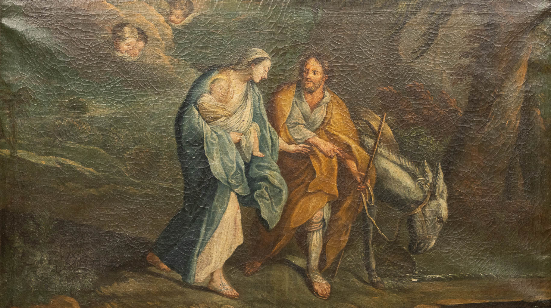 An antique painting 'The Flight into Egypt' Oil on canvas. 19th C.