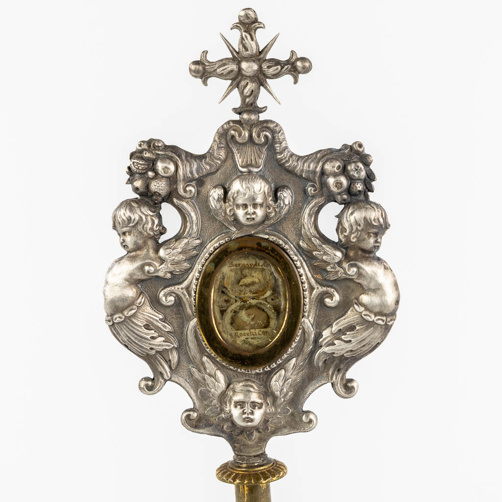 A Reliquary monstrance with two relics for 'Saint Rochus, Confessoris and Saint Bernard the Abbott'. 