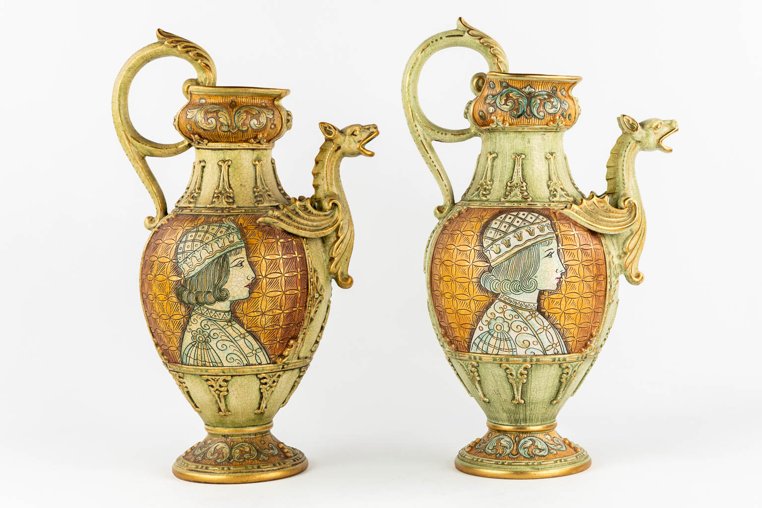 Gialetti Giulio, Five pieces of polychrome faience. Deruta, Italy. 