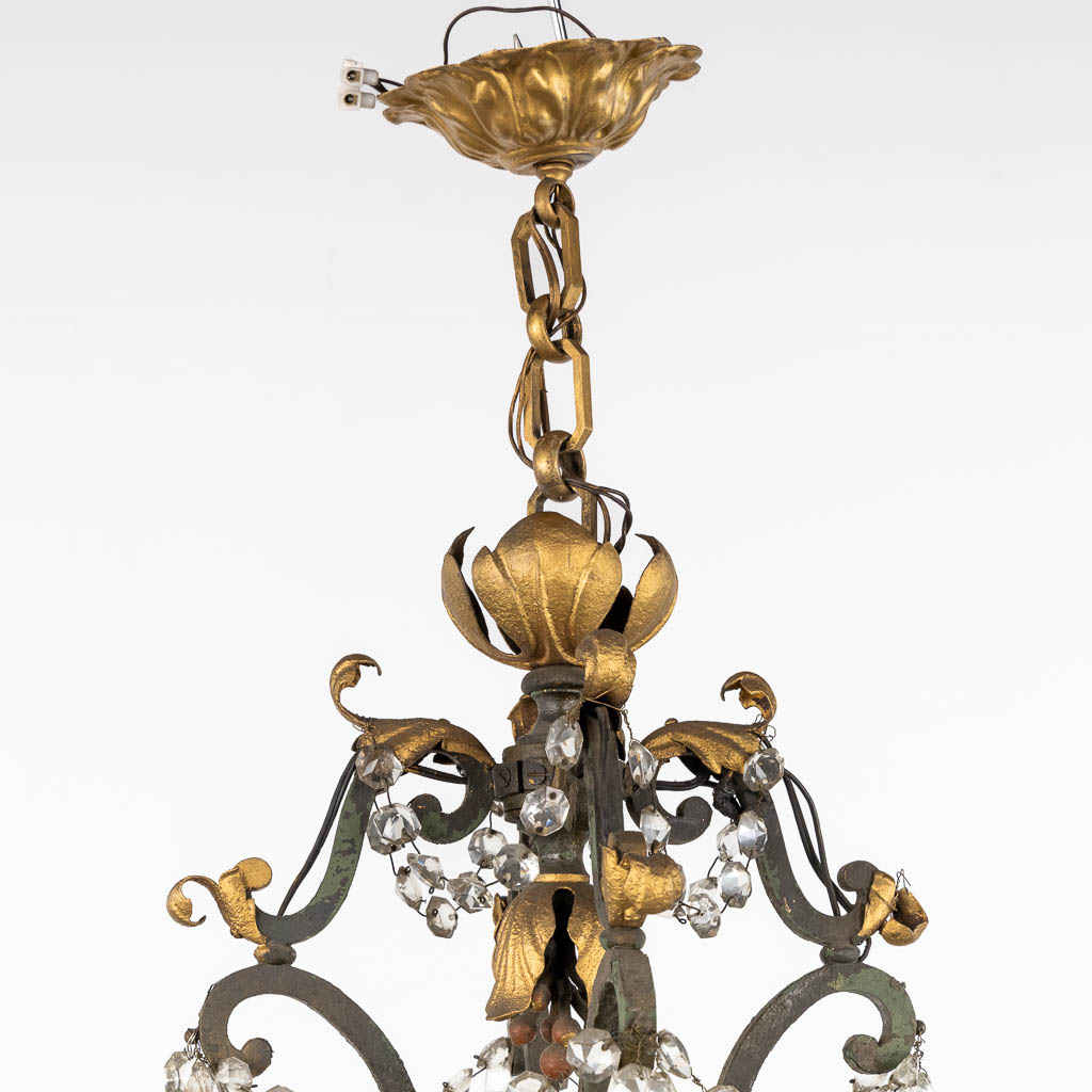 An antique chandelier, metal and cut crystal, Val Saint Lambert. Early 20th C. (H:100 x D:74 cm)