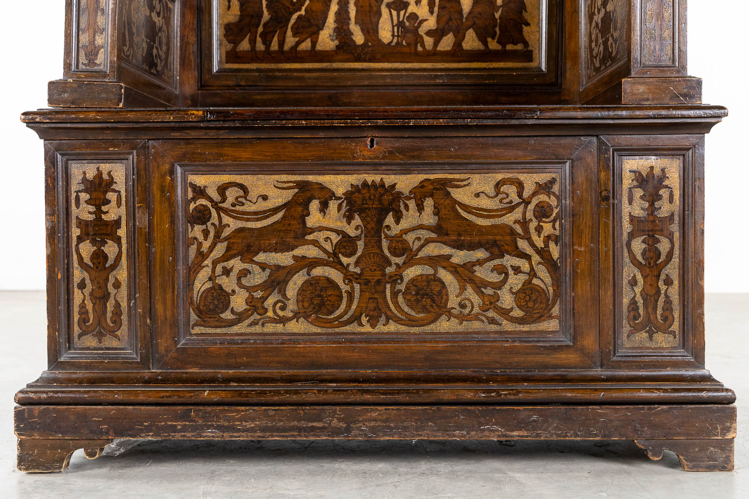 A hall-bench, Austria or Italian Renaissance, 19th C. . (L:54 x W:100 x H:114 cm)