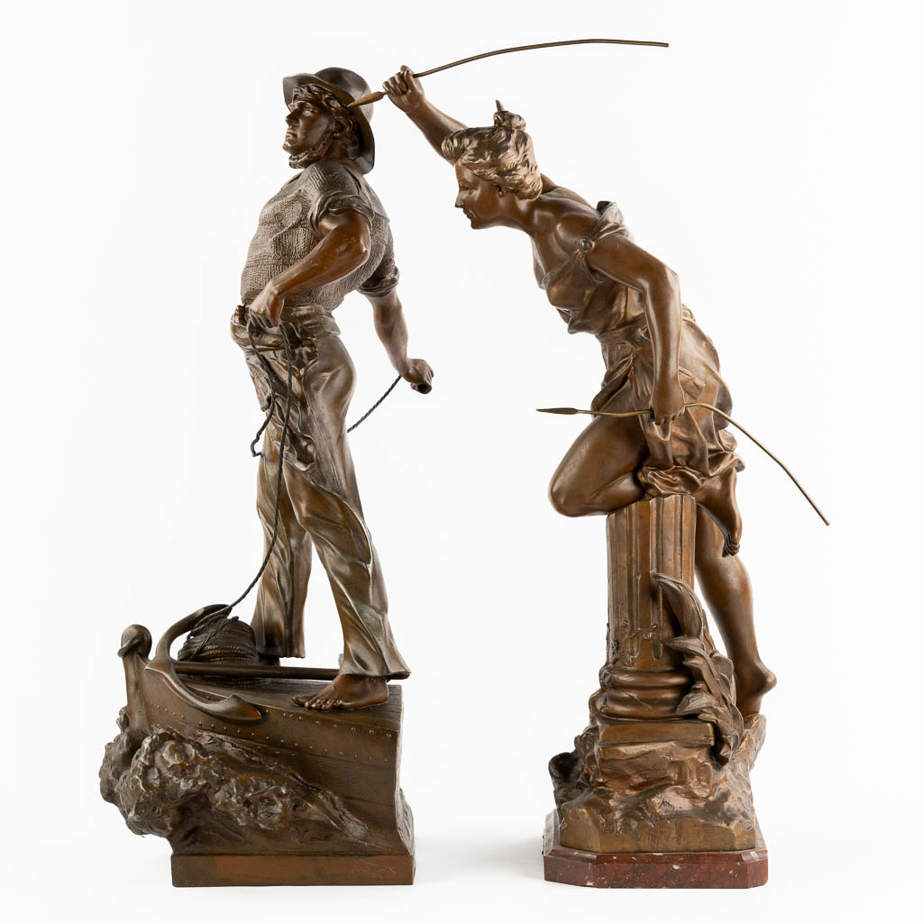 Waagen and Obiols, two spelter figurines. Circa 1900. (H:71 cm)