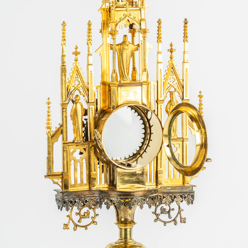 A gilt brass Tower Monstrance, Gothic Revival. (c.1900). 