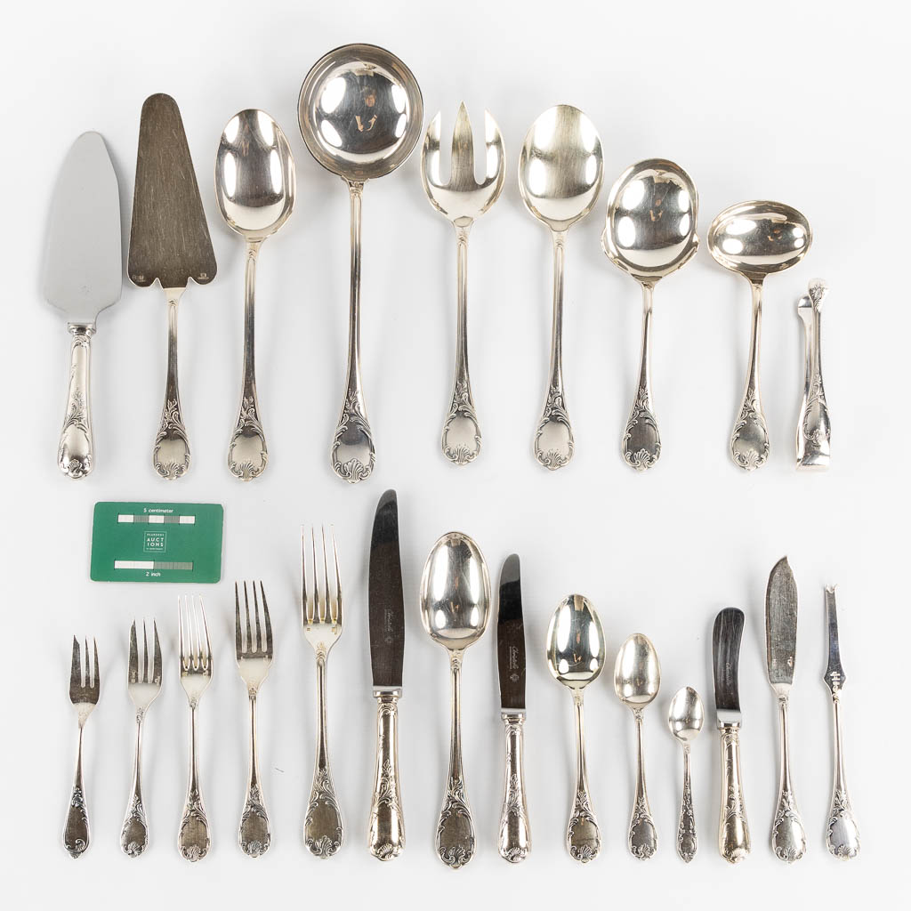 Christofle Marly, a 168-piece silver-plated cutlery. (L:28,5 cm)