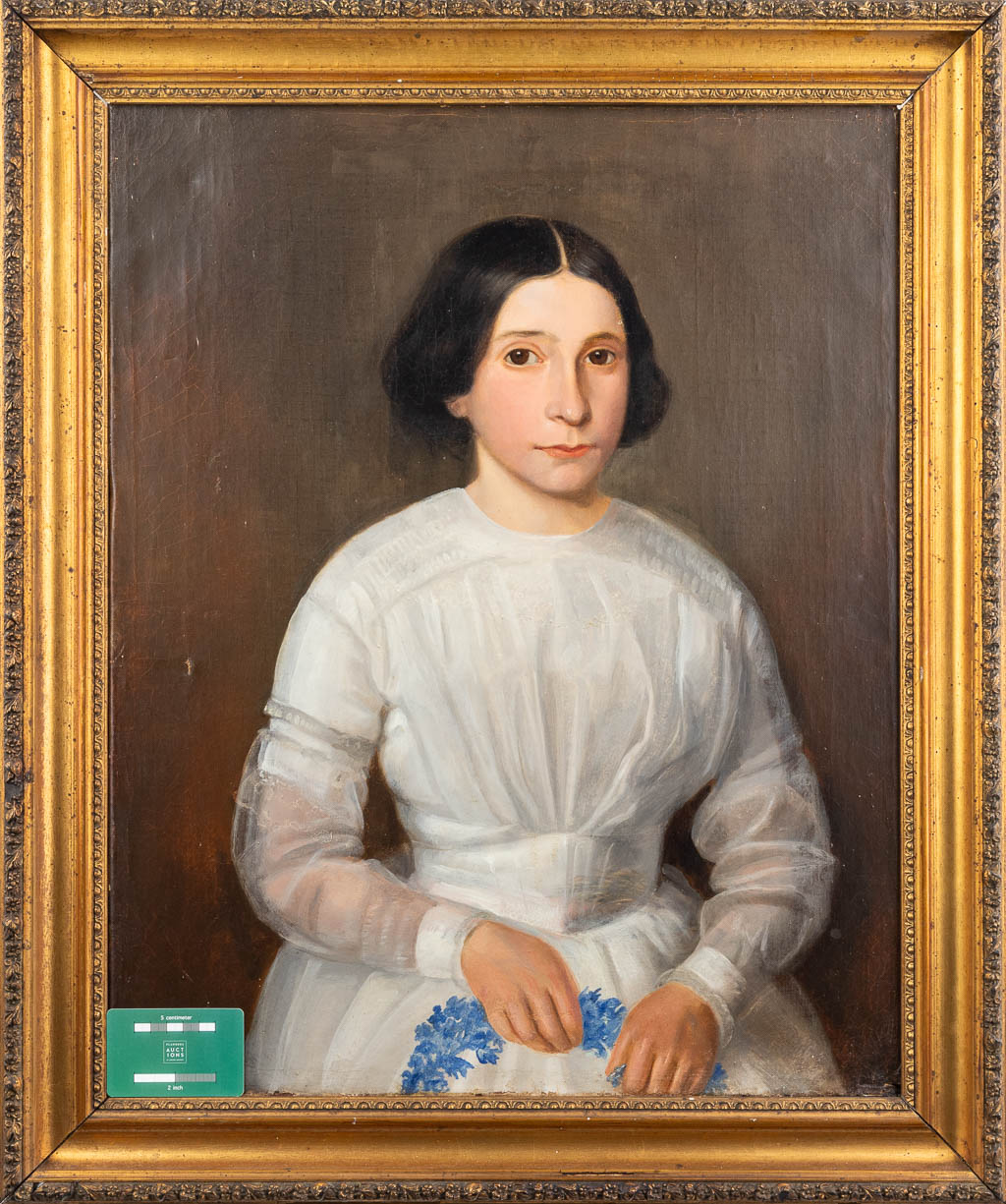 Portrait of a young lady, oil on canvas. 19th C. (W: 50 x H: 64 cm)