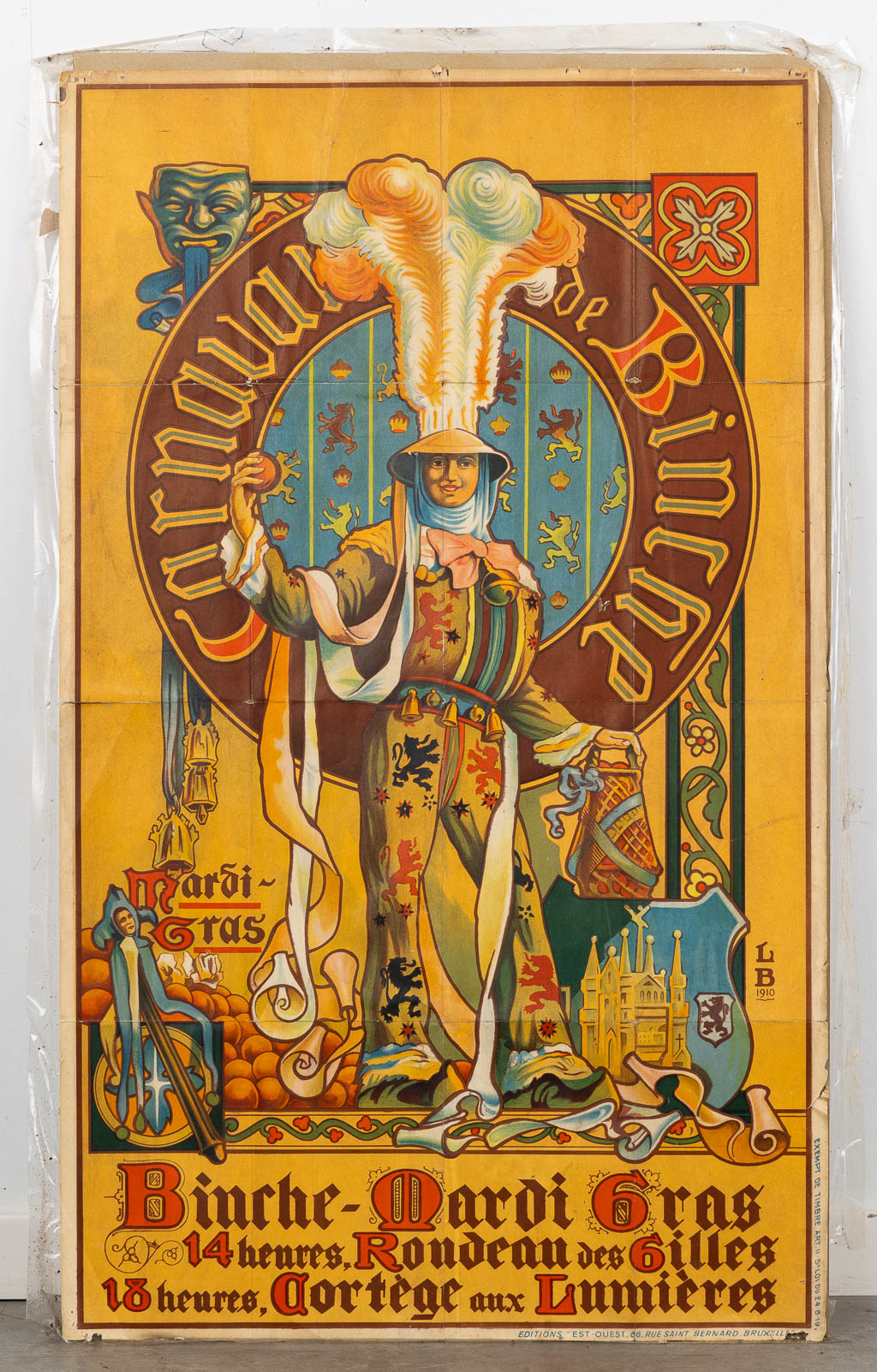 Louis BUISSERET (1888-1956) 'Binche, Mardi Gras, Carnaval' - 1910. An original poster. (W:59,5 x H:99 cm)