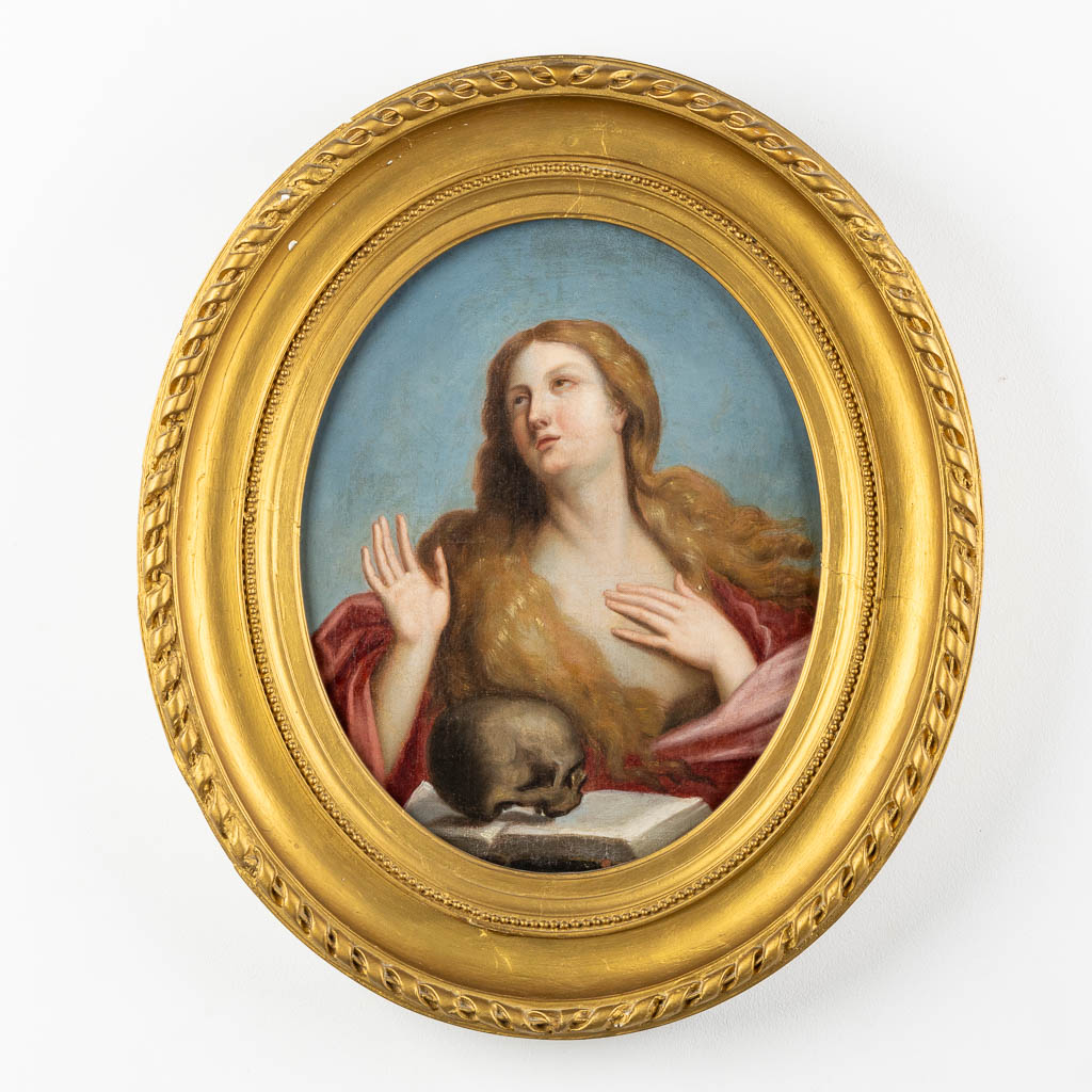 Een antiek schilderij naar Guido Reni 'The Penitent Magdalene' olie op doek. 18de eeuw. (W:33 x H:40 cm)