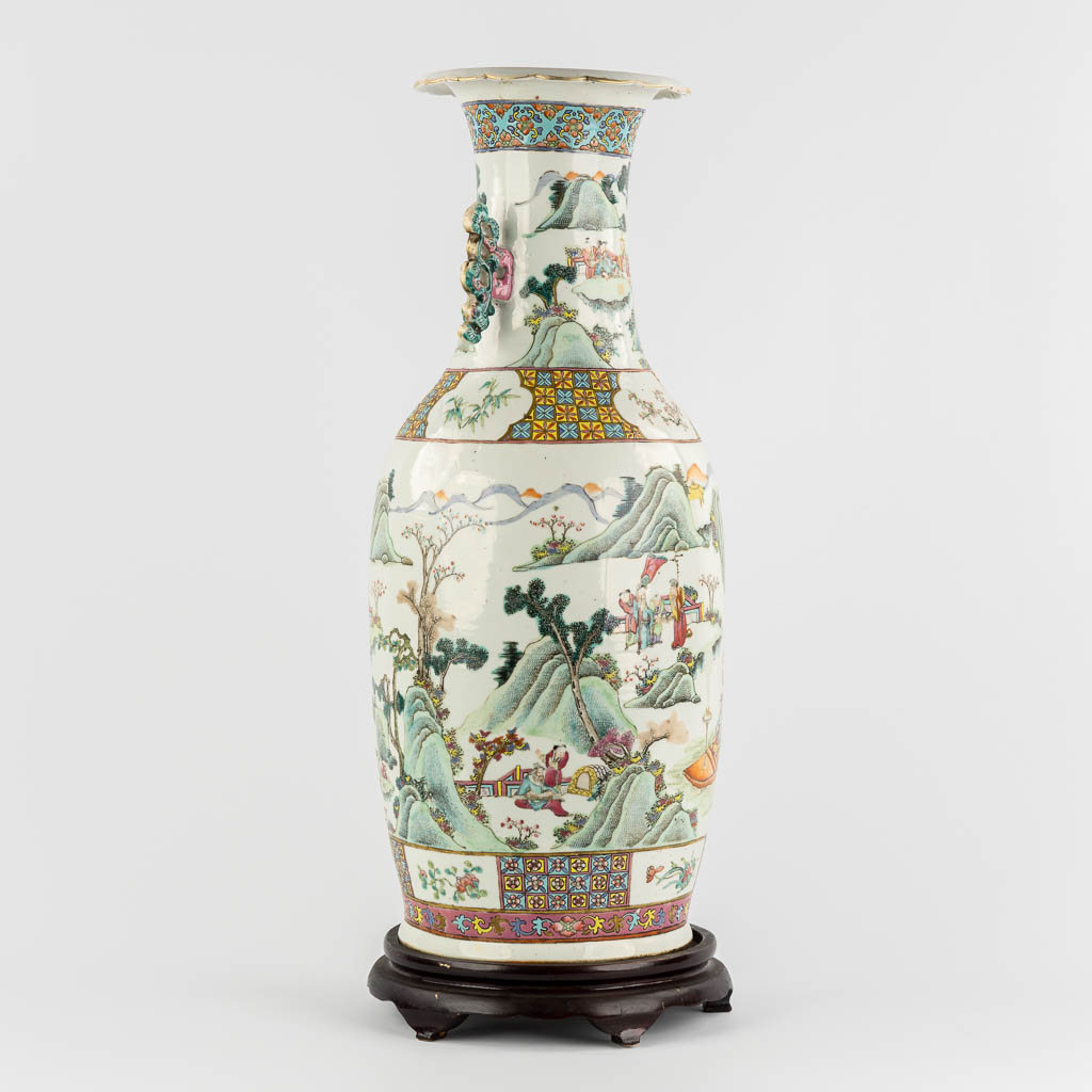 A Chinese Famille Rose vase with a double decor, Landscape scène with a harbor. 