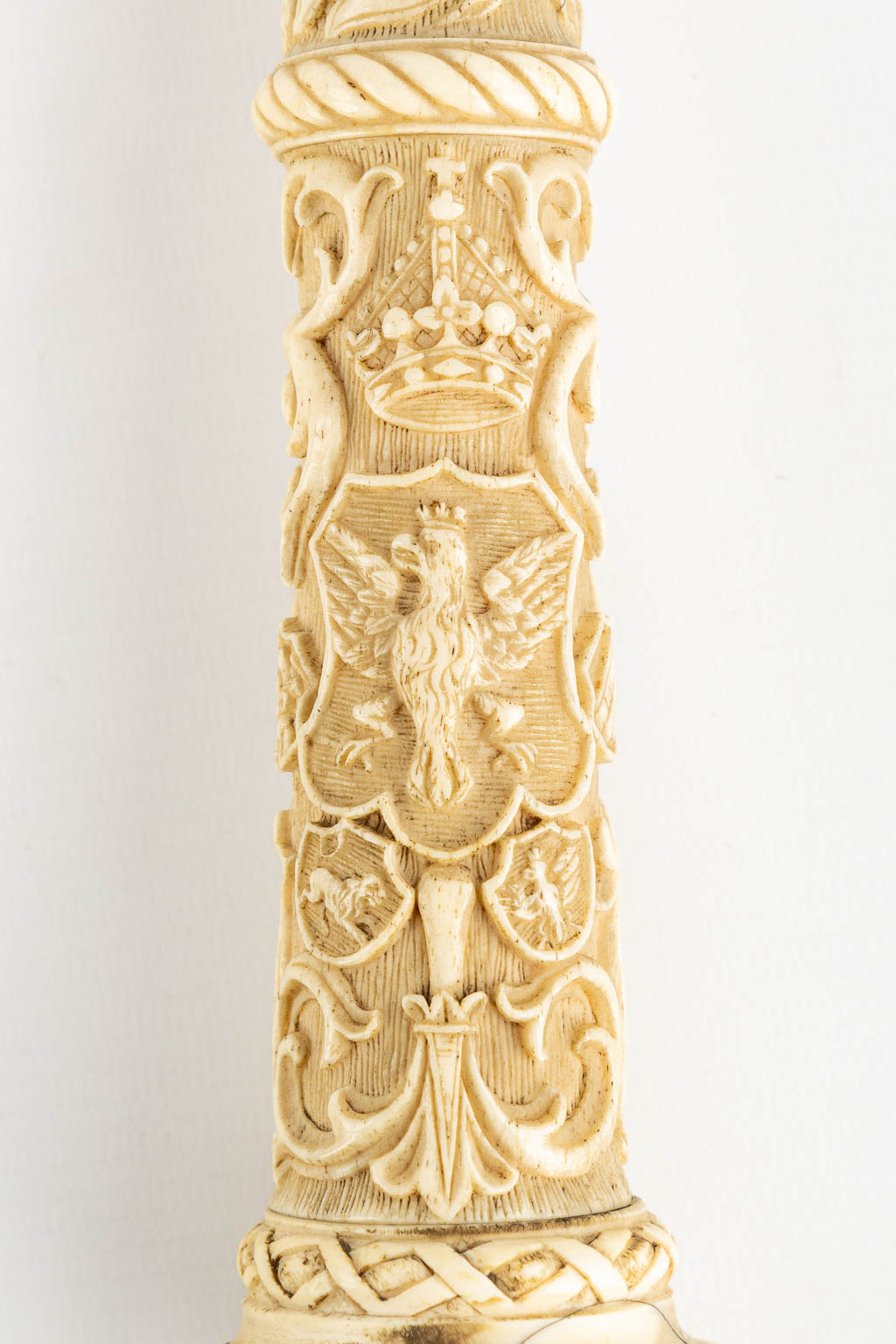 A sculptured ivory sceptre, sculptured mythological figurines. 19th C. (L:63 cm)