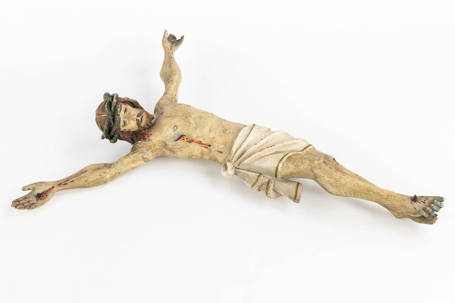 A wood-sculptured Corpus Christi, 19th C. (W:35 x H:40 cm)