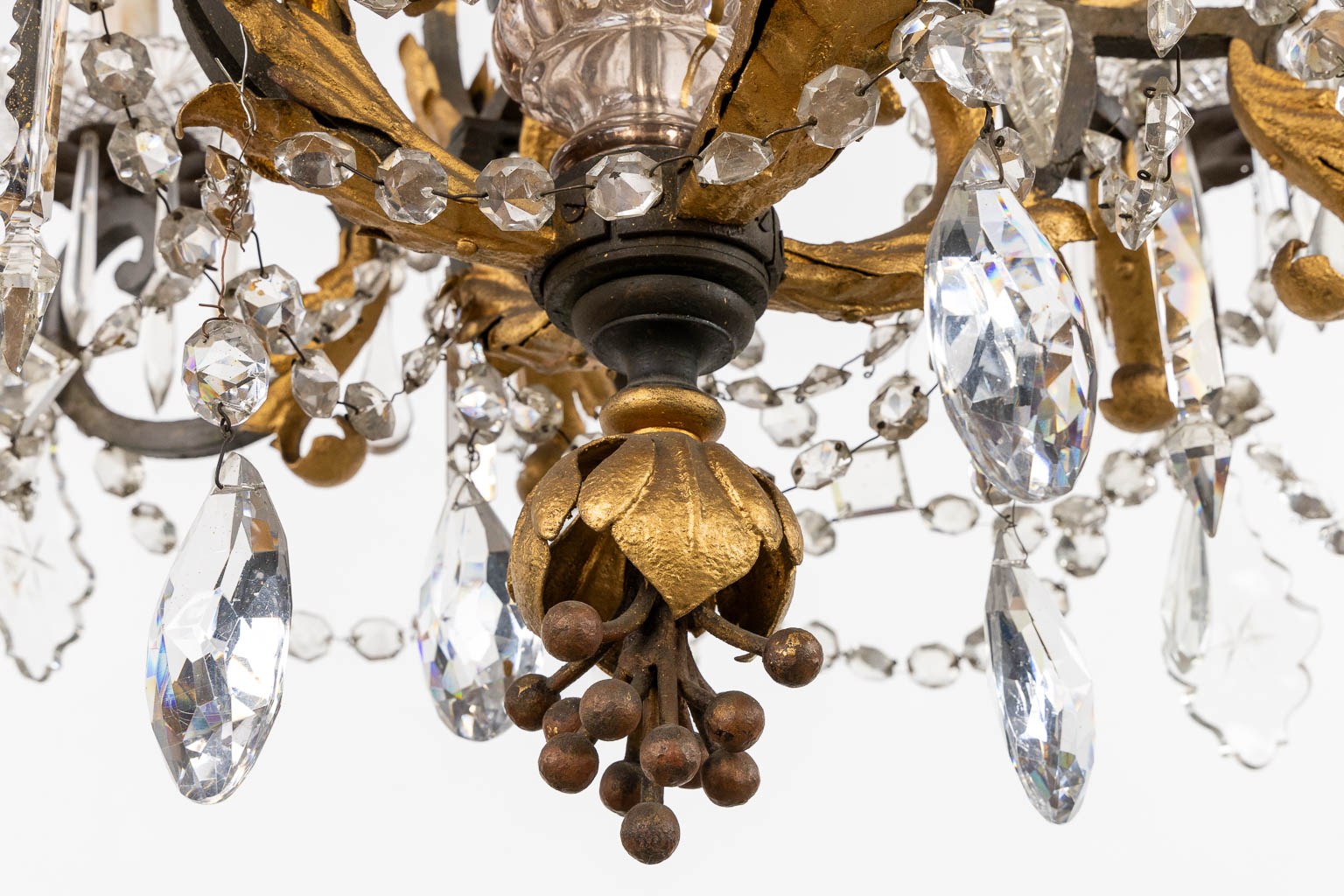 An antique chandelier, metal and cut crystal, Val Saint Lambert. Early 20th C. (H:100 x D:74 cm)