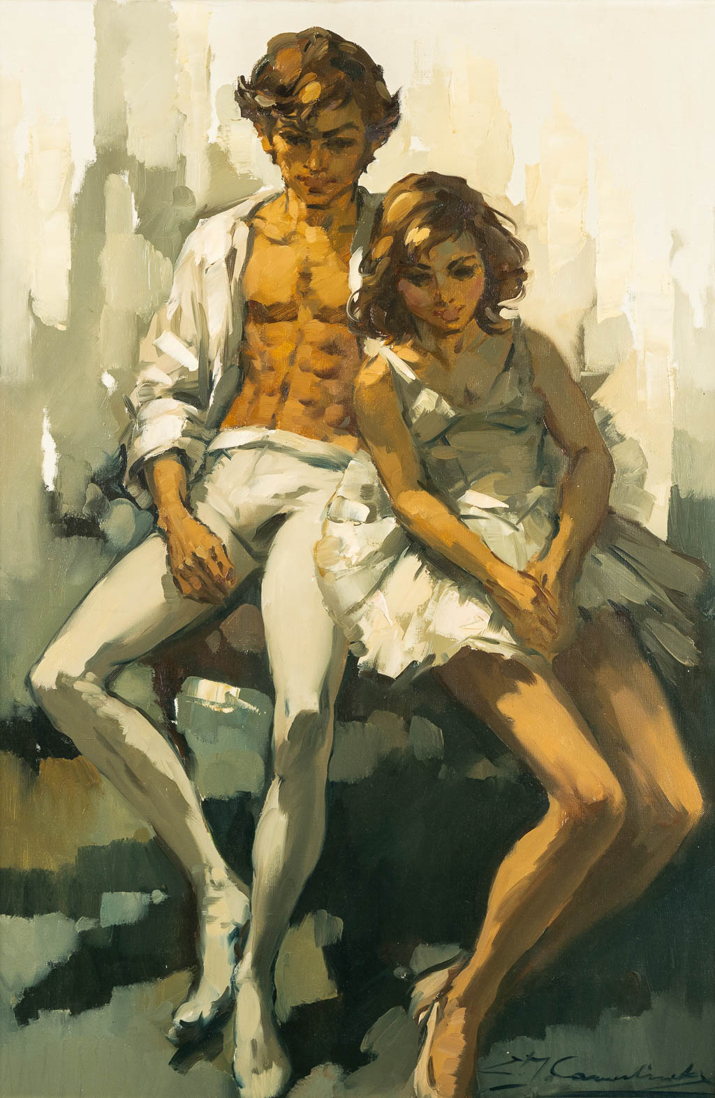 Louis CAMERLYNCKX (1920-1989) 'Rustende Dansers' olie op doek. (W:61 x H:91 cm)