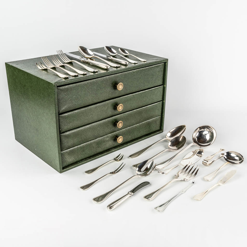 Christofle 'Perles' a 142-piece silver-plated cutlery in a Christofle chest with drawers. 