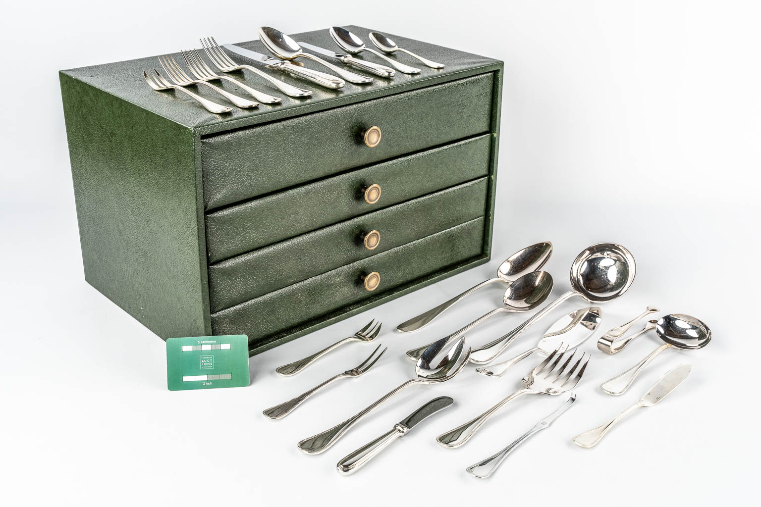 Christofle 'Perles' a 142-piece silver-plated cutlery in a Christofle chest with drawers. 