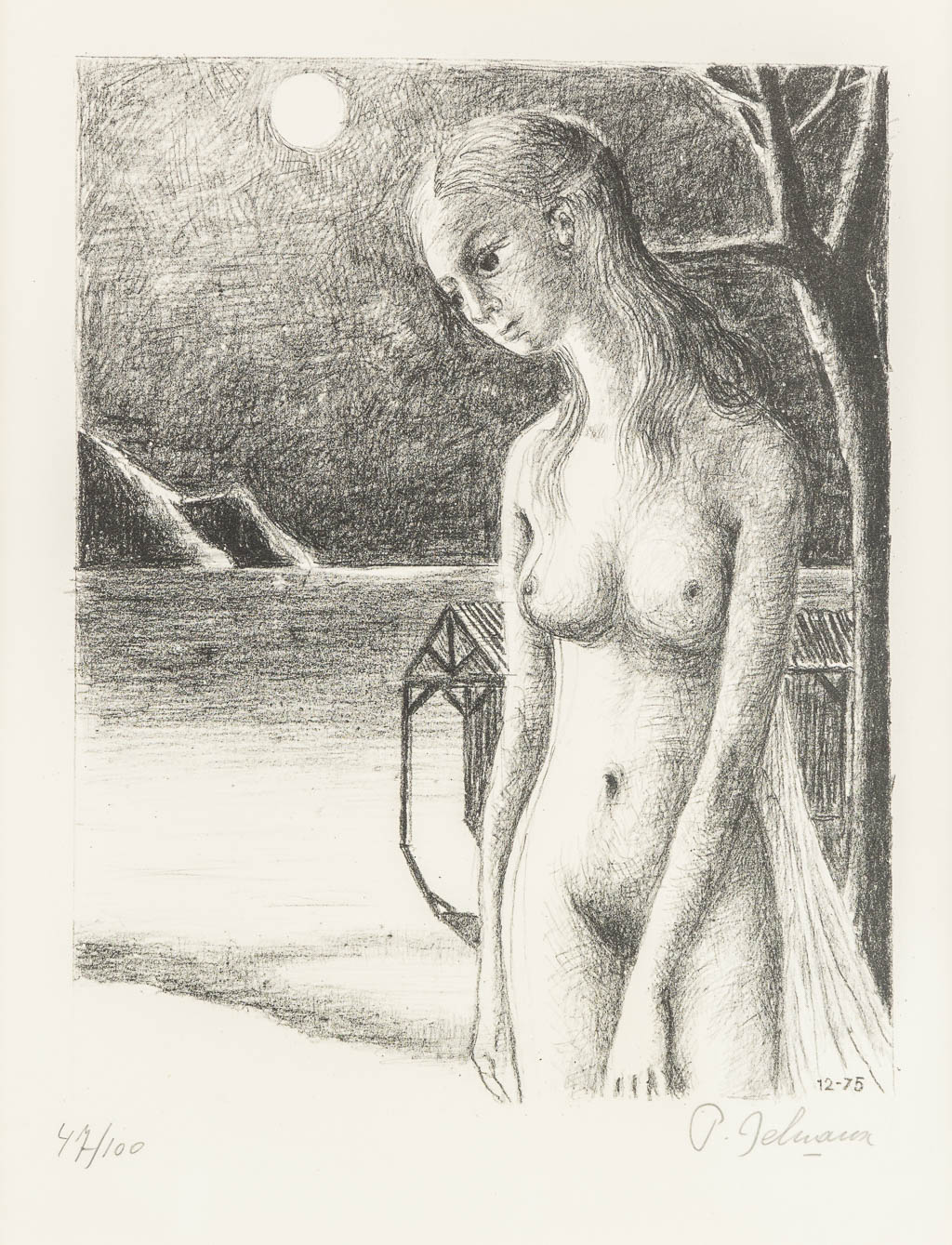 Paul DELVAUX (1897-1994) 'La Nuit' (1975). (W:30 x H:39 cm)