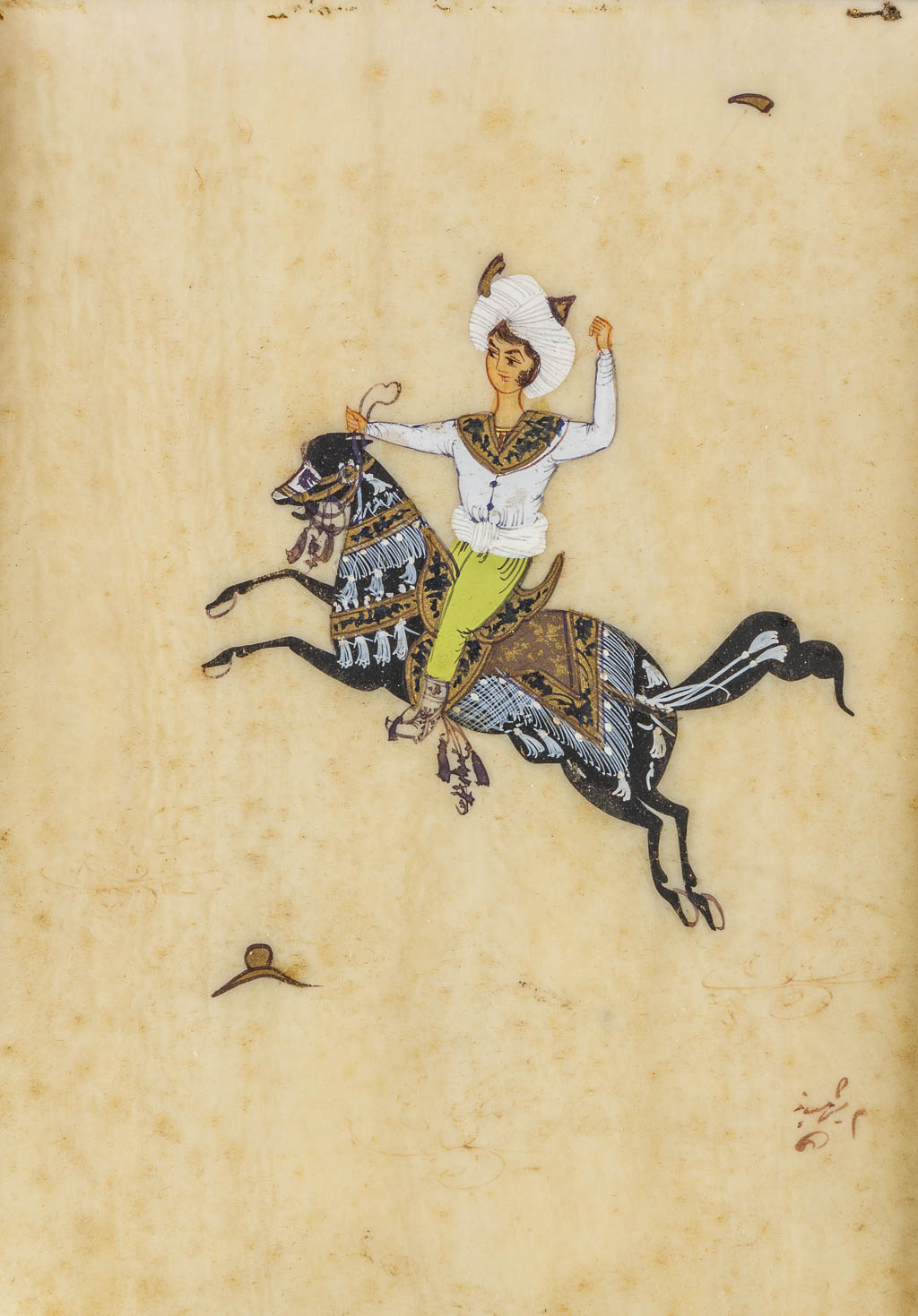 Indian School, 8 Eqestrian Miniature paintings on bone. (W:17 x H:10,5 cm)