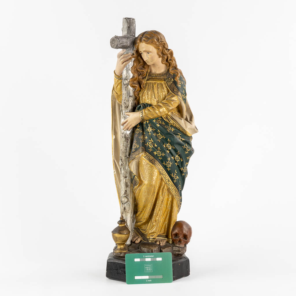 Heilige Maria Magdalena, polychroom gips. Circa 1900. (W:16 x H:49 cm)