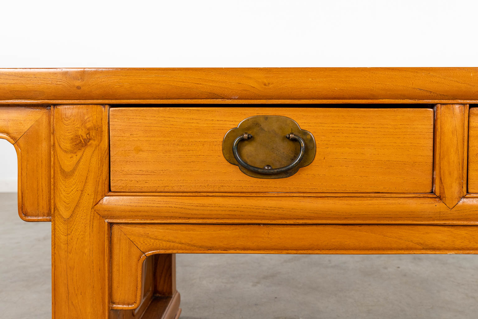 A Chinese low coffee table with 3 drawers. (L: 44 x W: 162 x H: 45 cm)