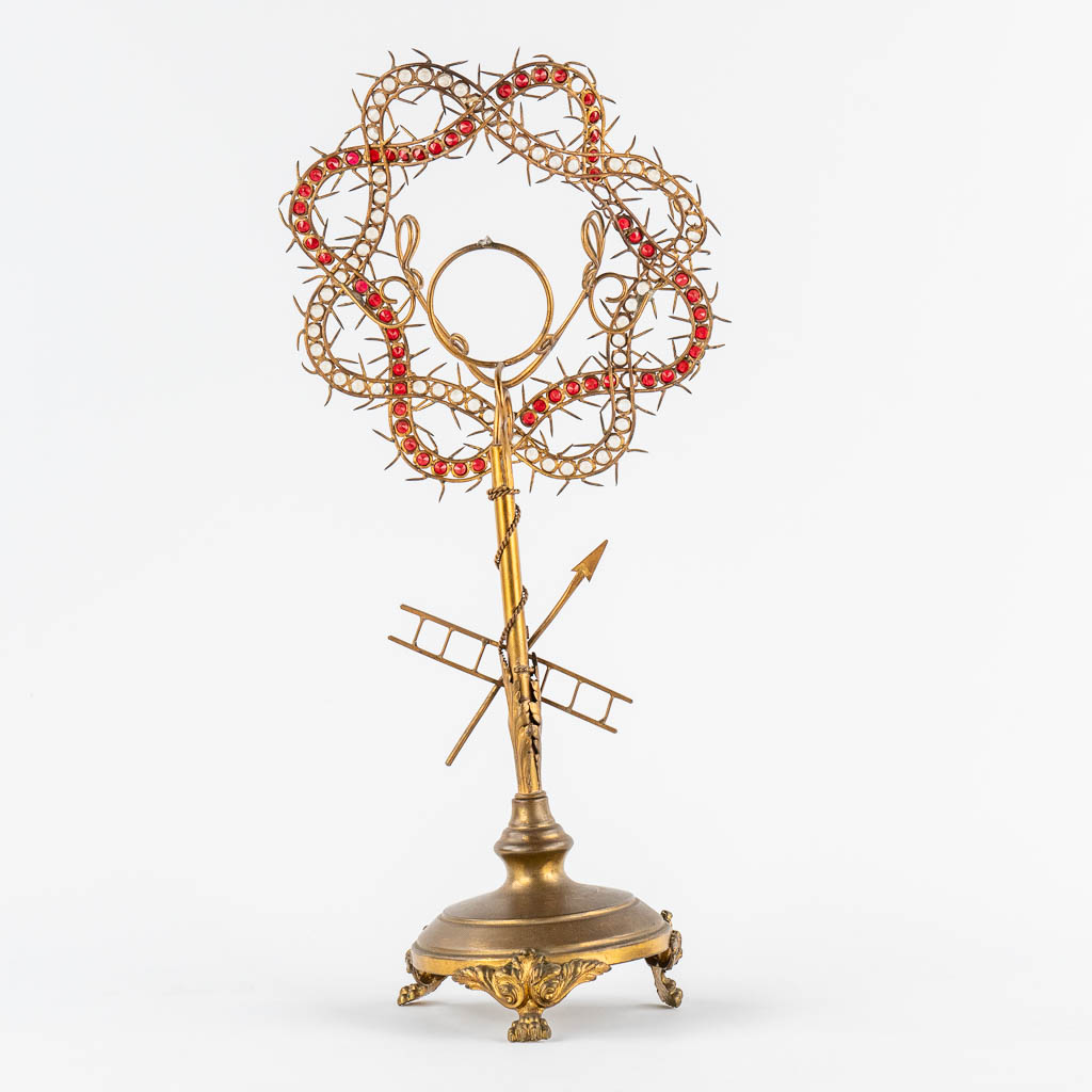 A small Monstrance, Brass, Crown of Thorns with facetted glass. circa 1900. 