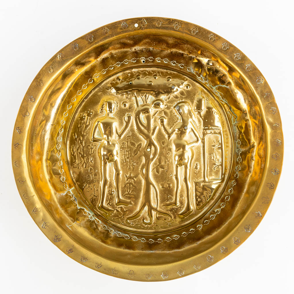 An antique Baptismal bowl, brass depicting 