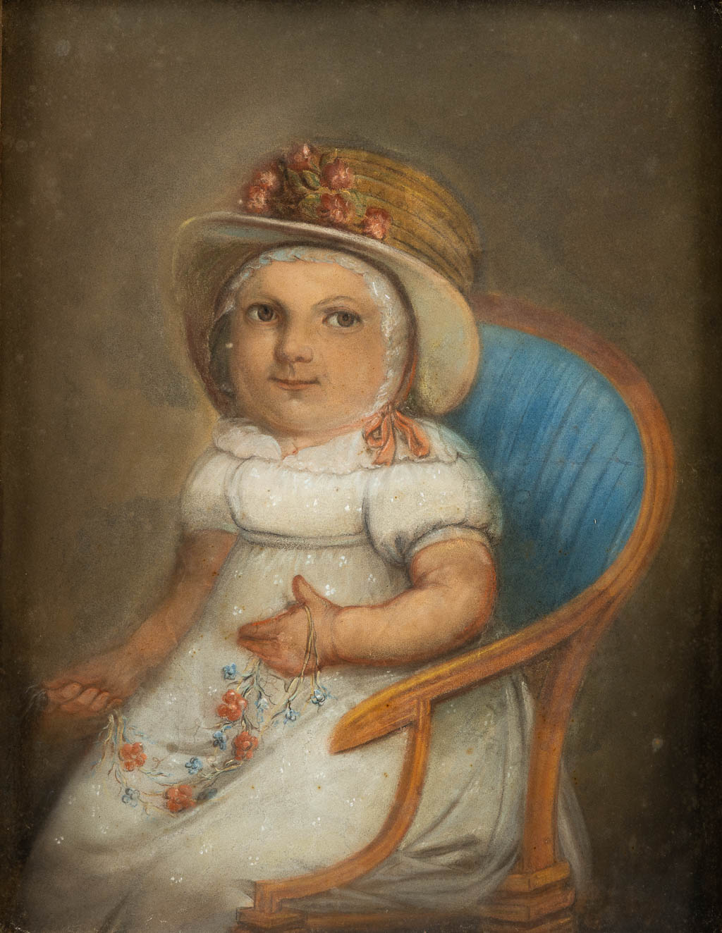 Portrait of a girl, pastel on paper. 19th C. (W:40 x H:50 cm)