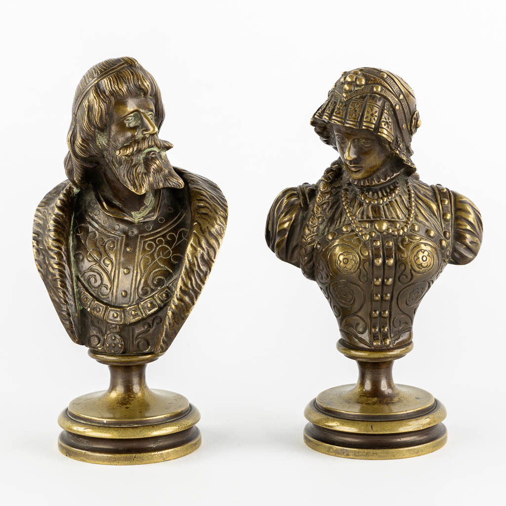 Een paar Russische bronzen figuren, Vladimir II Monomakh & Gytha of Wessex, Prinses van Engeland, 19de eeuw. (H:18 cm)