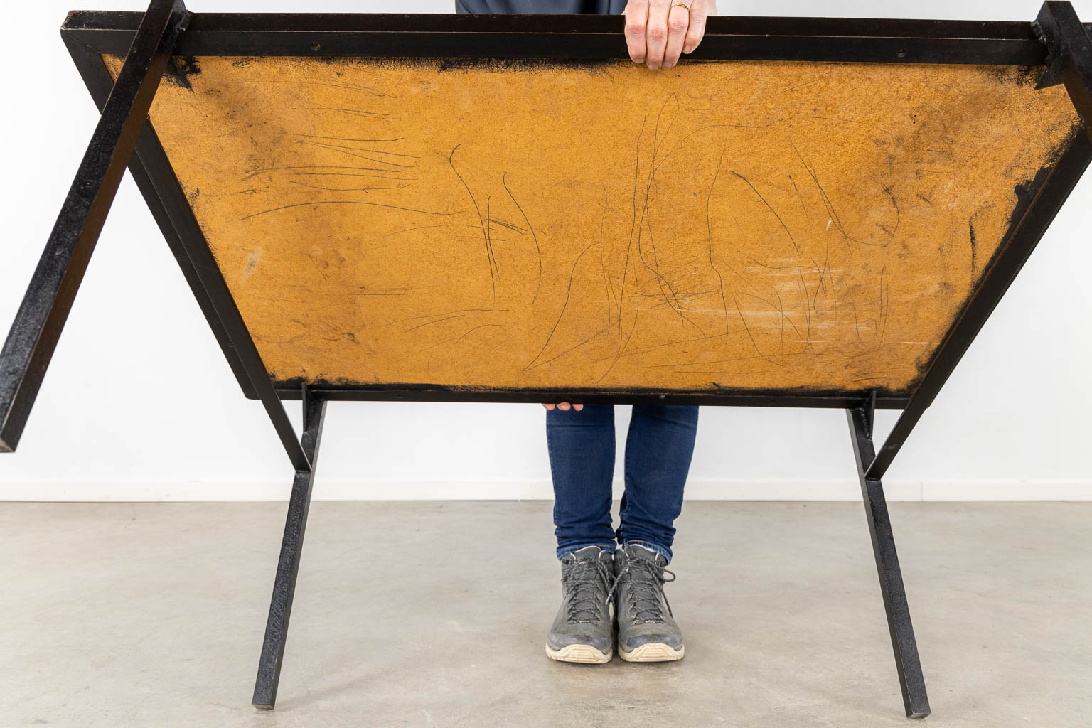 A mid-century coffee table, ceramic tiles on a metal base, circa 1970. (L:75 x W:110 x H:50 cm)