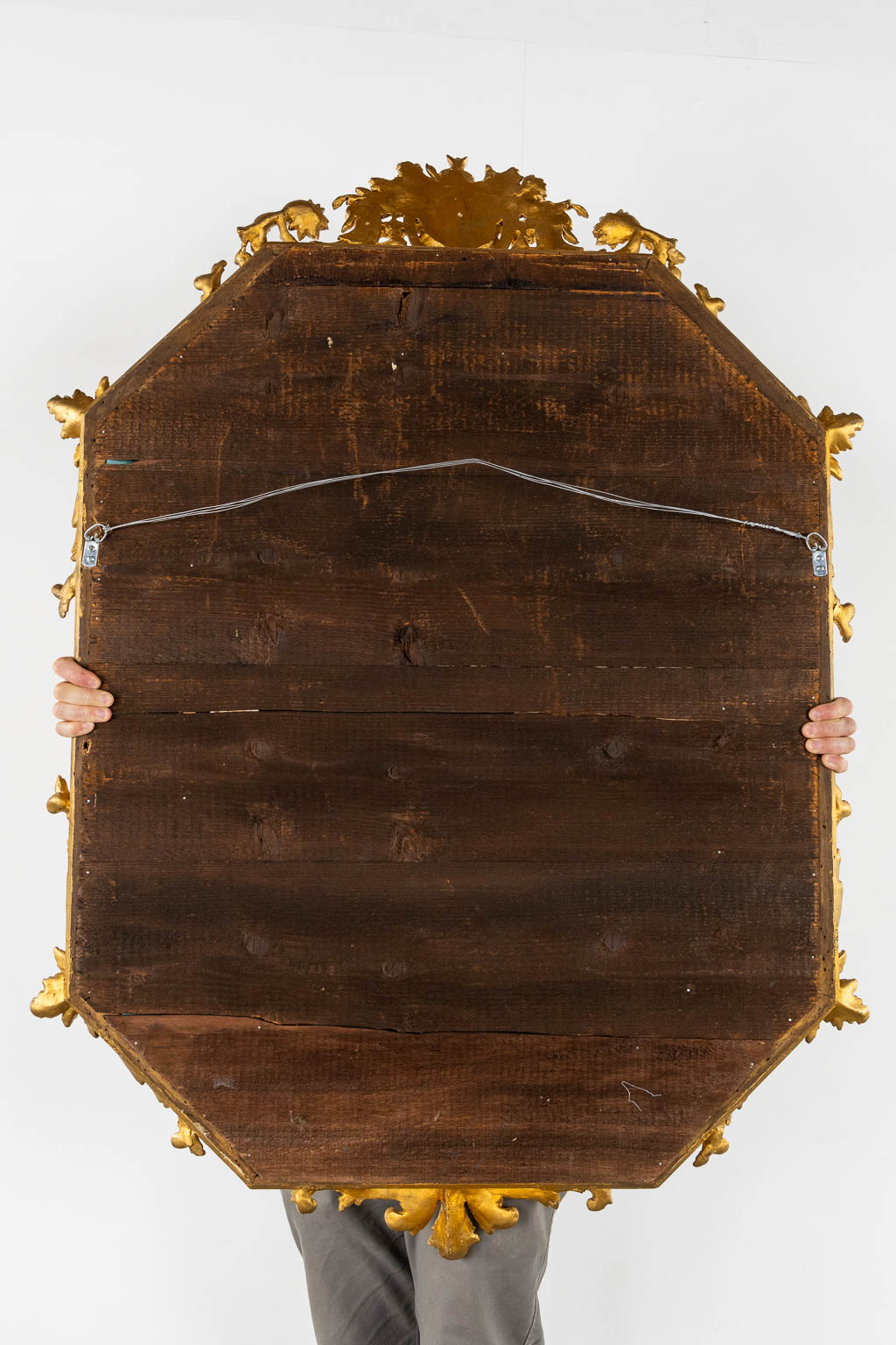 An antique mirror, sculptured gilt stucco and facetted glass, Louis XV style. 19th C. (W:98 x H:140 cm)