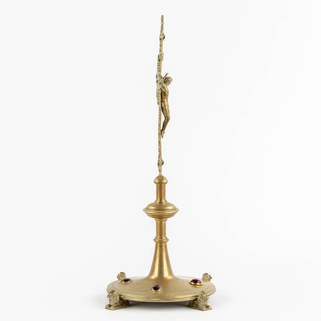 A qualitative Altar Crucifix mounted with glass cabochons, 19th C. (L:17 x W:17 x H:45,5 cm)