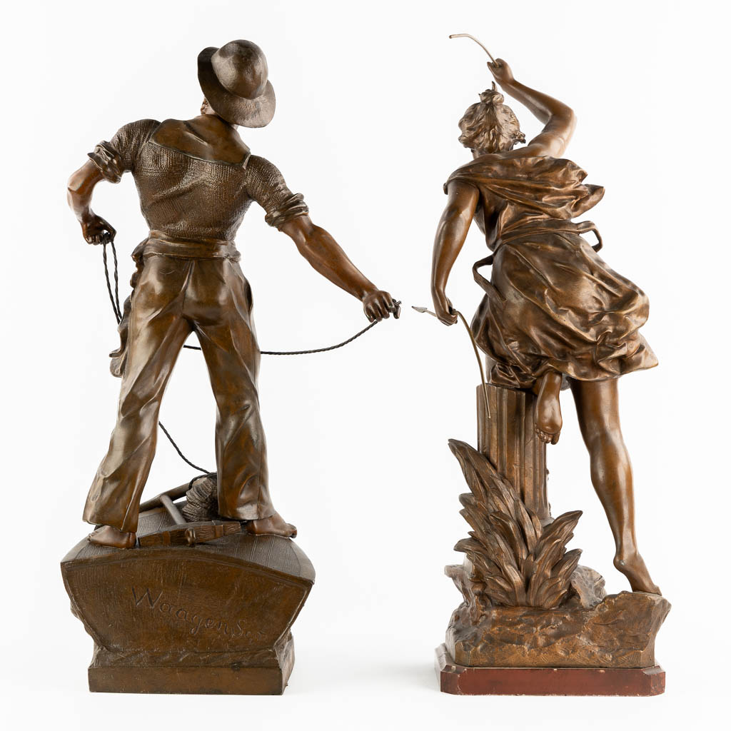 Waagen and Obiols, two spelter figurines. Circa 1900. (H:71 cm)