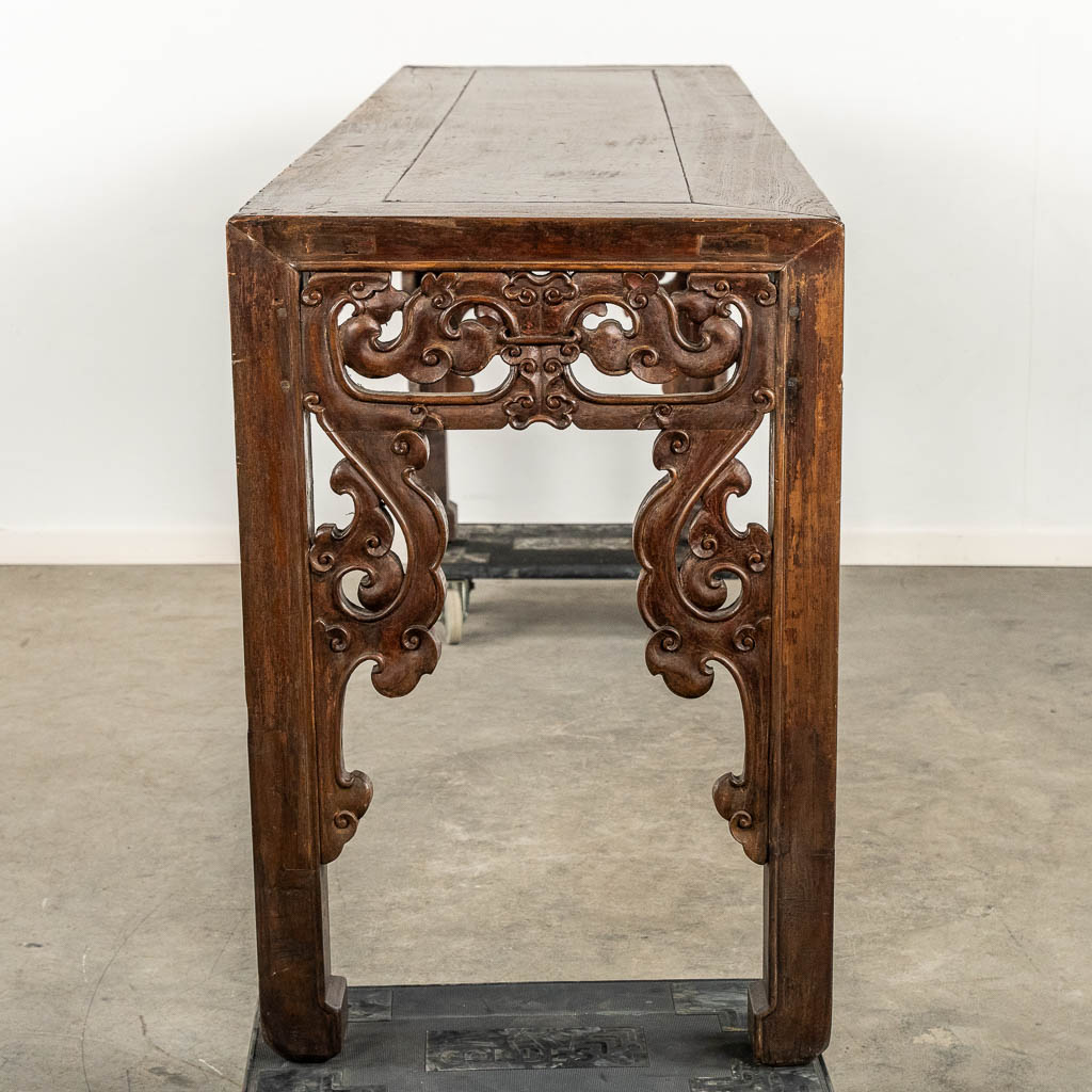 A large Chinese hardwood Altar or Console table, sculptured hardwood. 